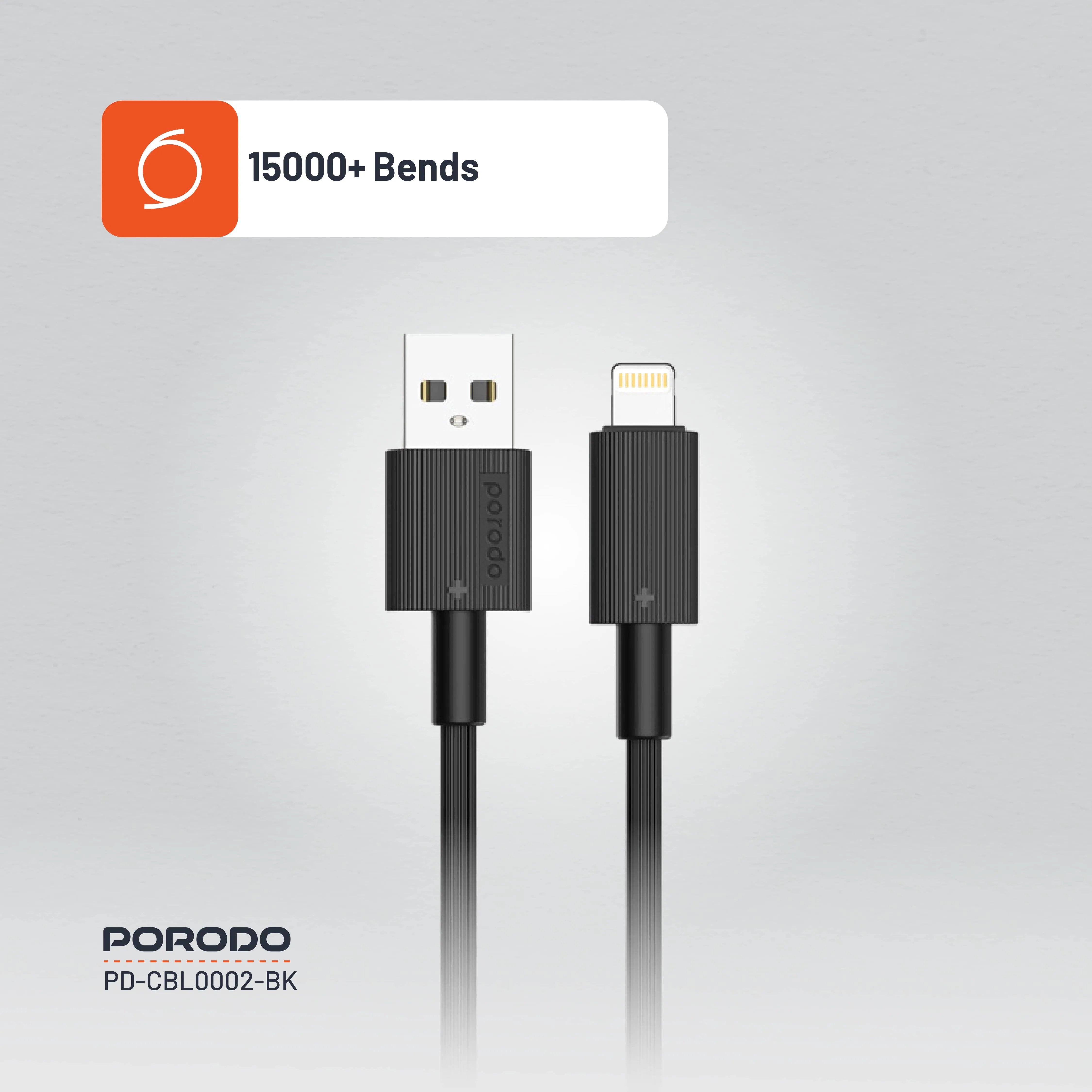 {PDCBL0002BK} Porodo USB A to Lightning PVC Cable 1.2m - Black
