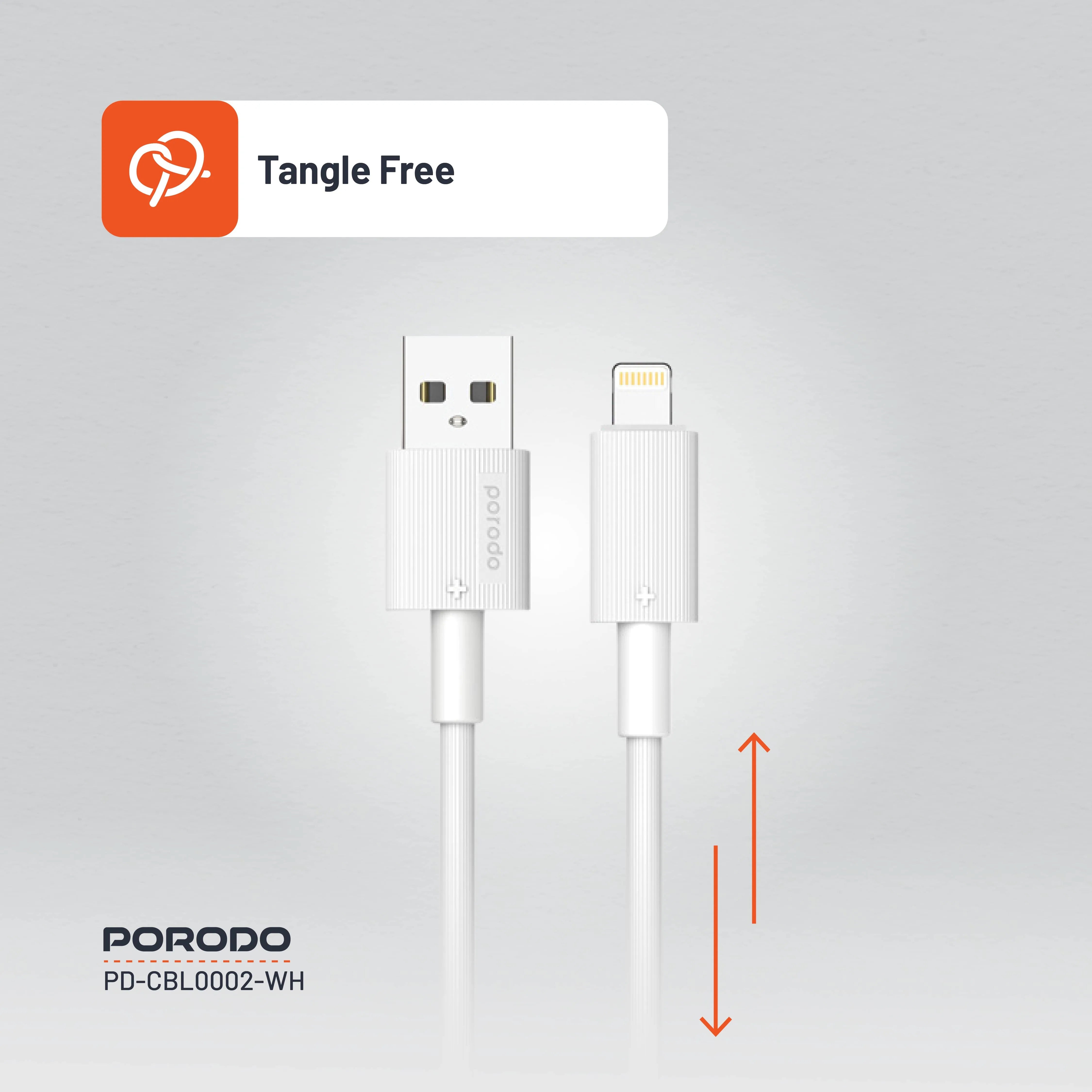 {PDCBL0002WH} Porodo USB A to Lightning PVC Cable 1.2m - White