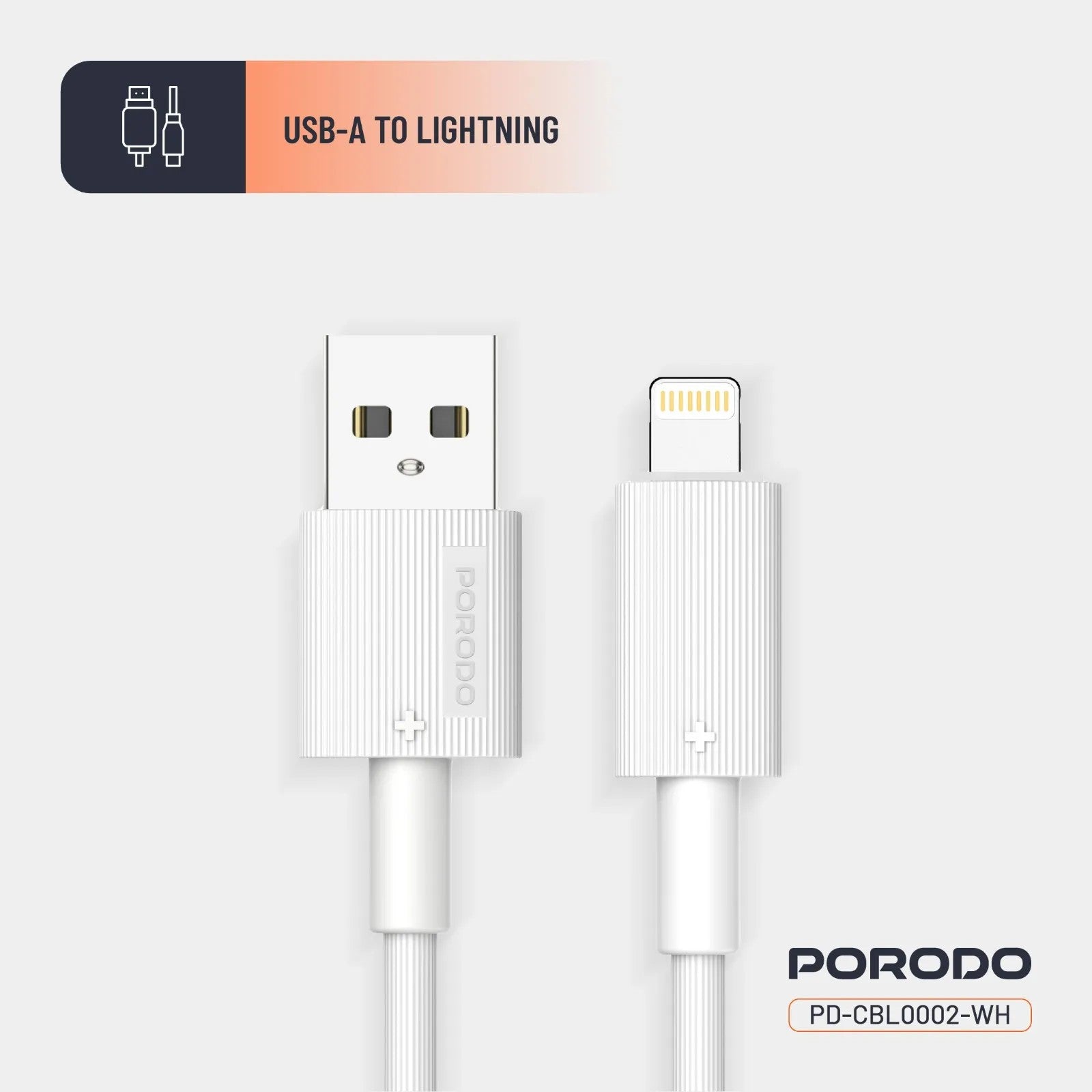 {PDCBL0002WH} Porodo USB A to Lightning PVC Cable 1.2m - White