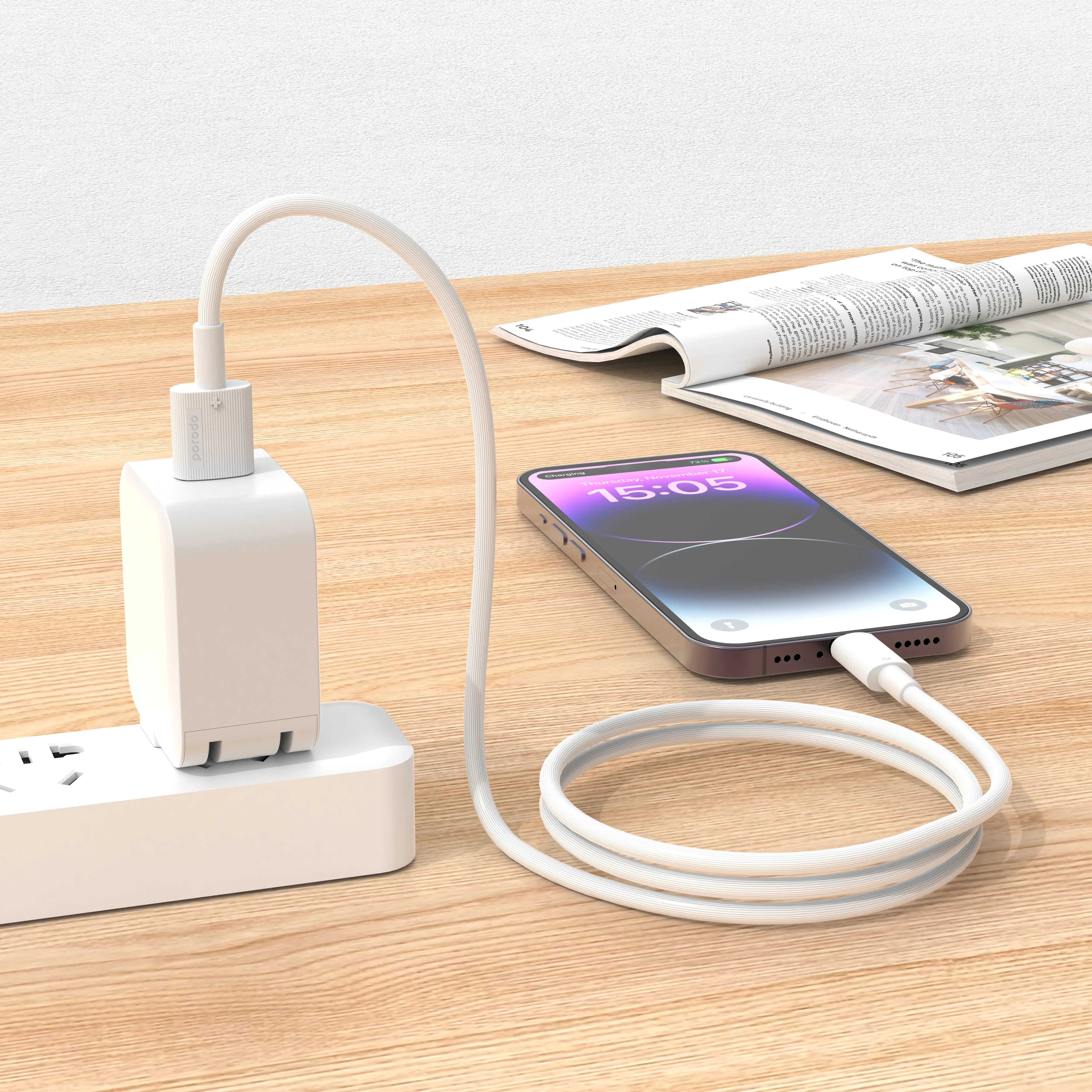 {PDCBL0002WH} Porodo USB A to Lightning PVC Cable 1.2m - White