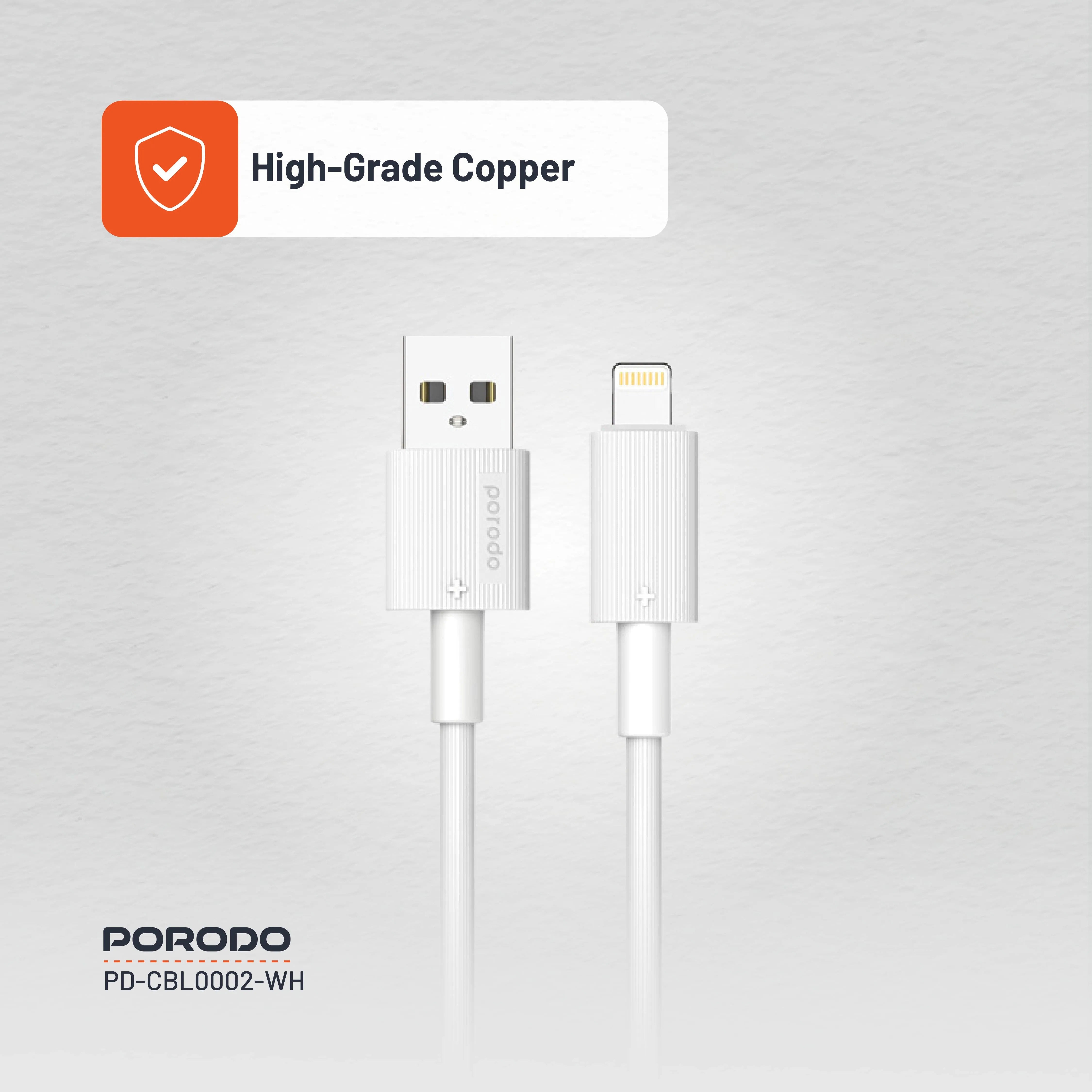 {PDCBL0002WH} Porodo USB A to Lightning PVC Cable 1.2m - White