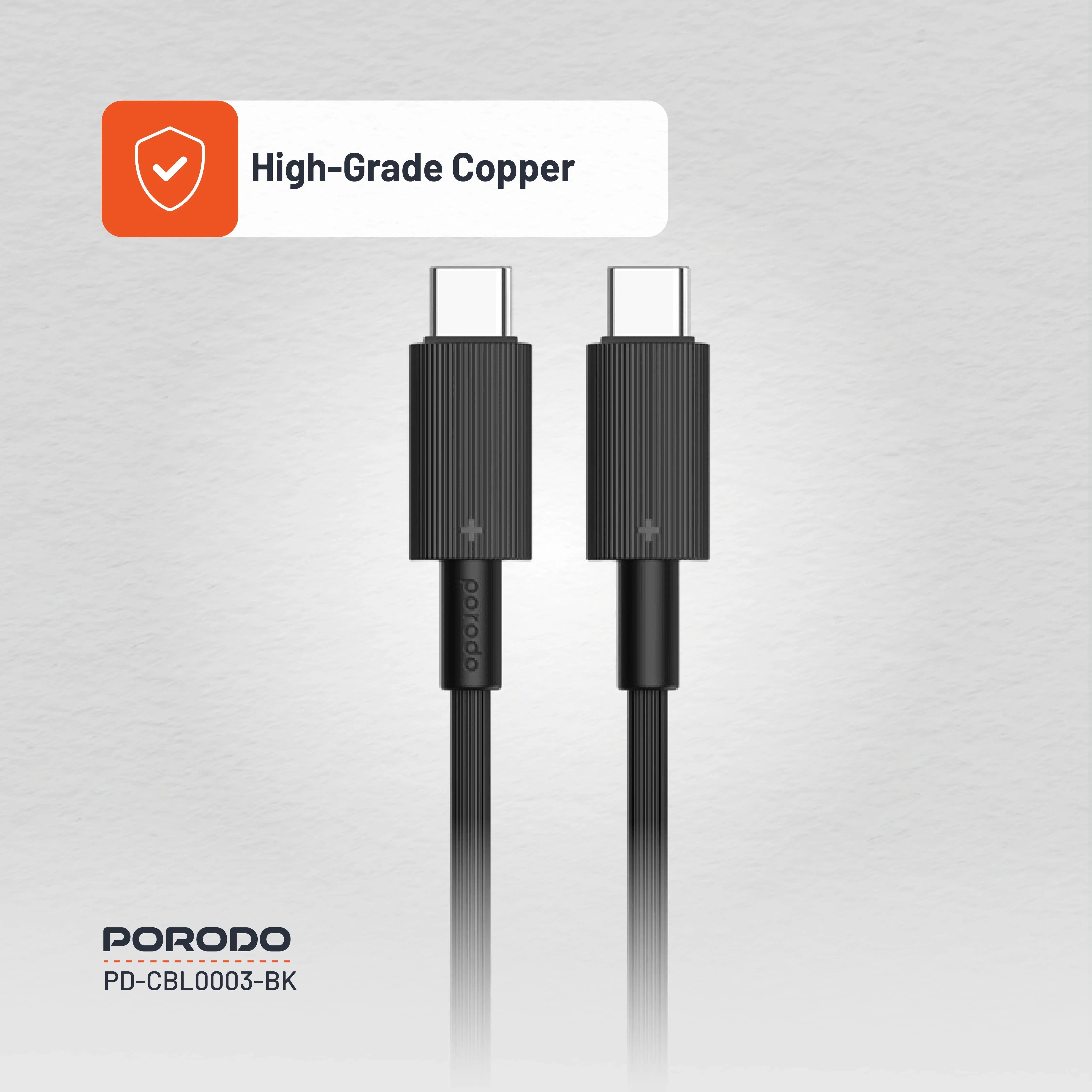 {PDCBL0003BK} Porodo Type-C to C PVC Cable 1.2m - Black