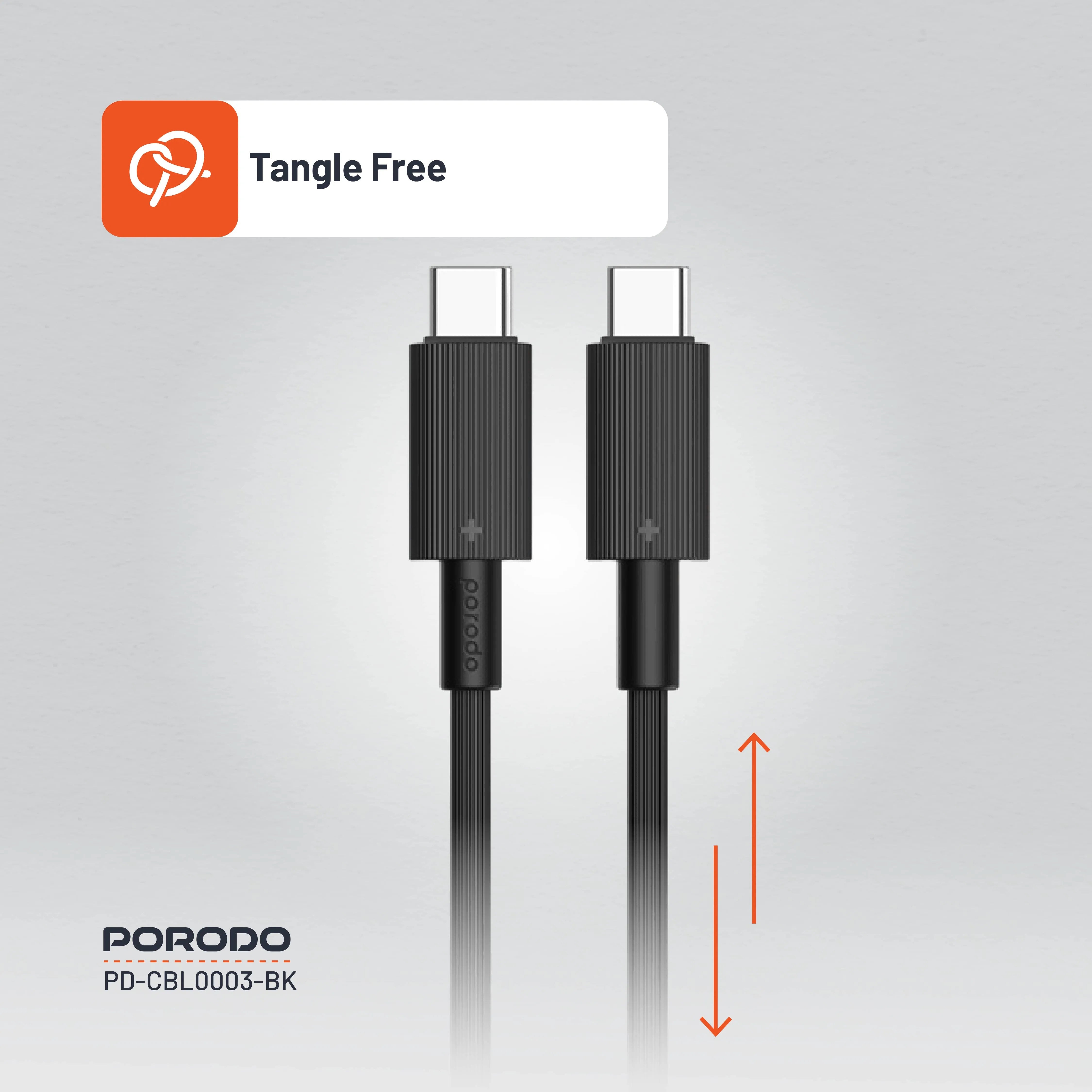 {PDCBL0003BK} Porodo Type-C to C PVC Cable 1.2m - Black