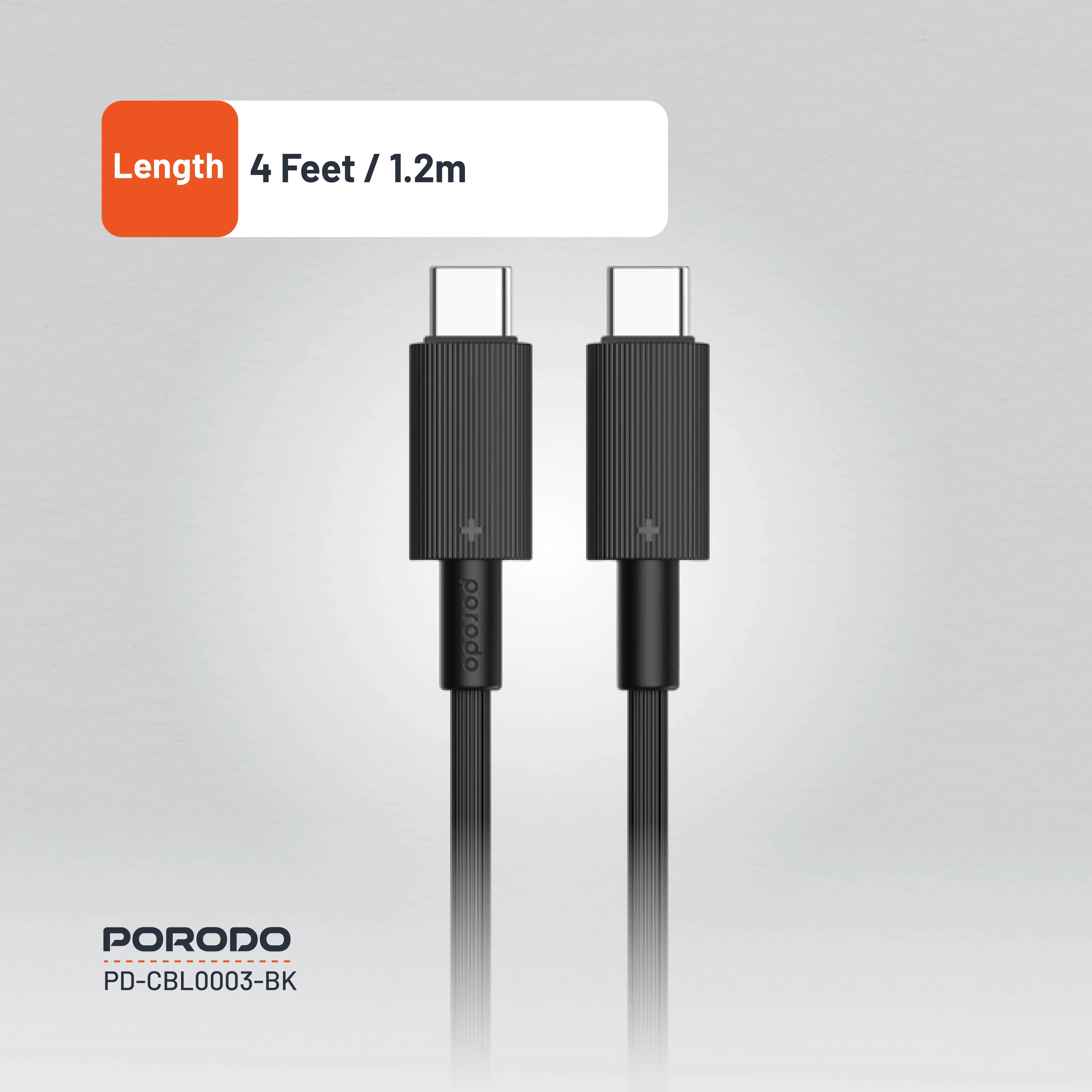 {PDCBL0003BK} Porodo Type-C to C PVC Cable 1.2m - Black