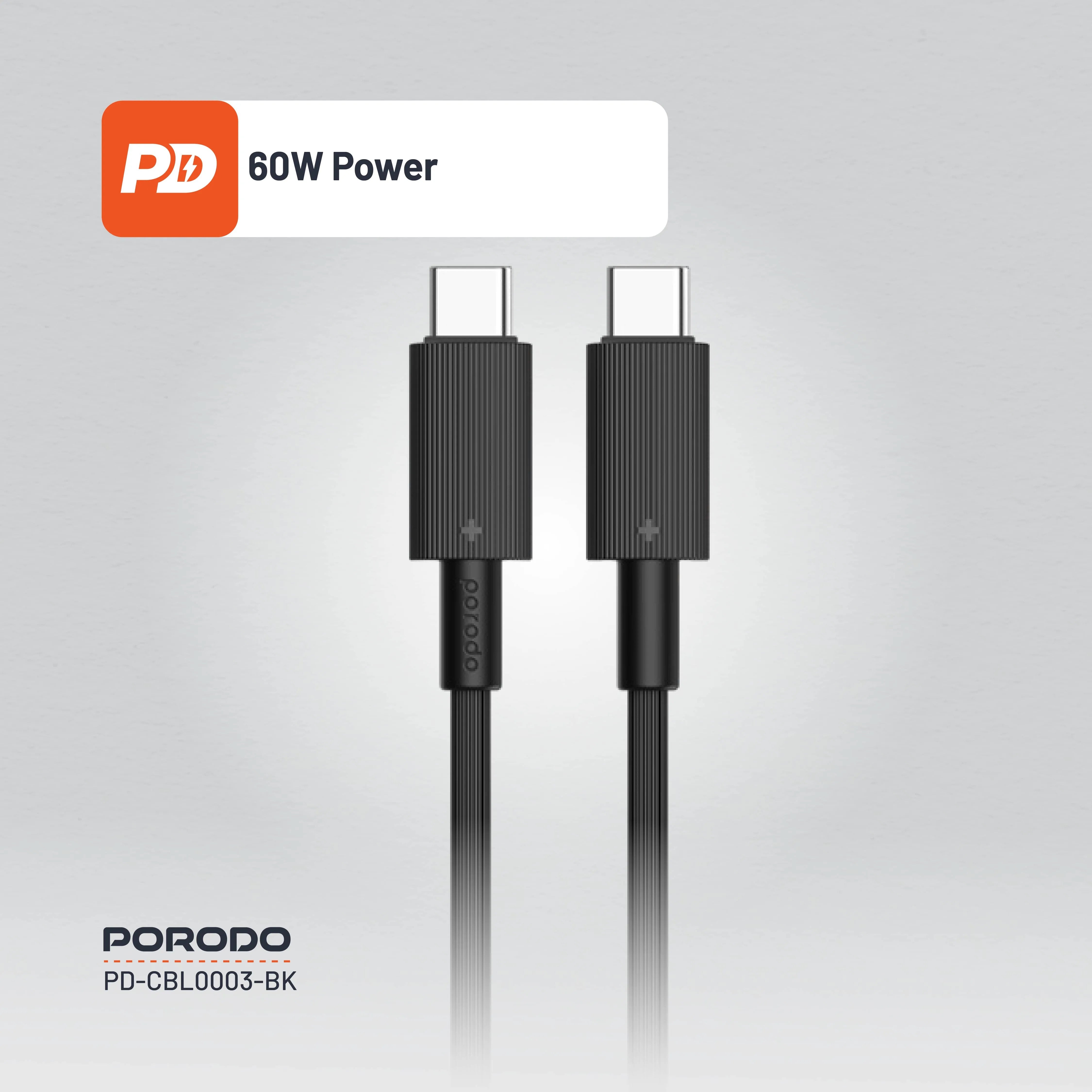 {PDCBL0003BK} Porodo Type-C to C PVC Cable 1.2m - Black