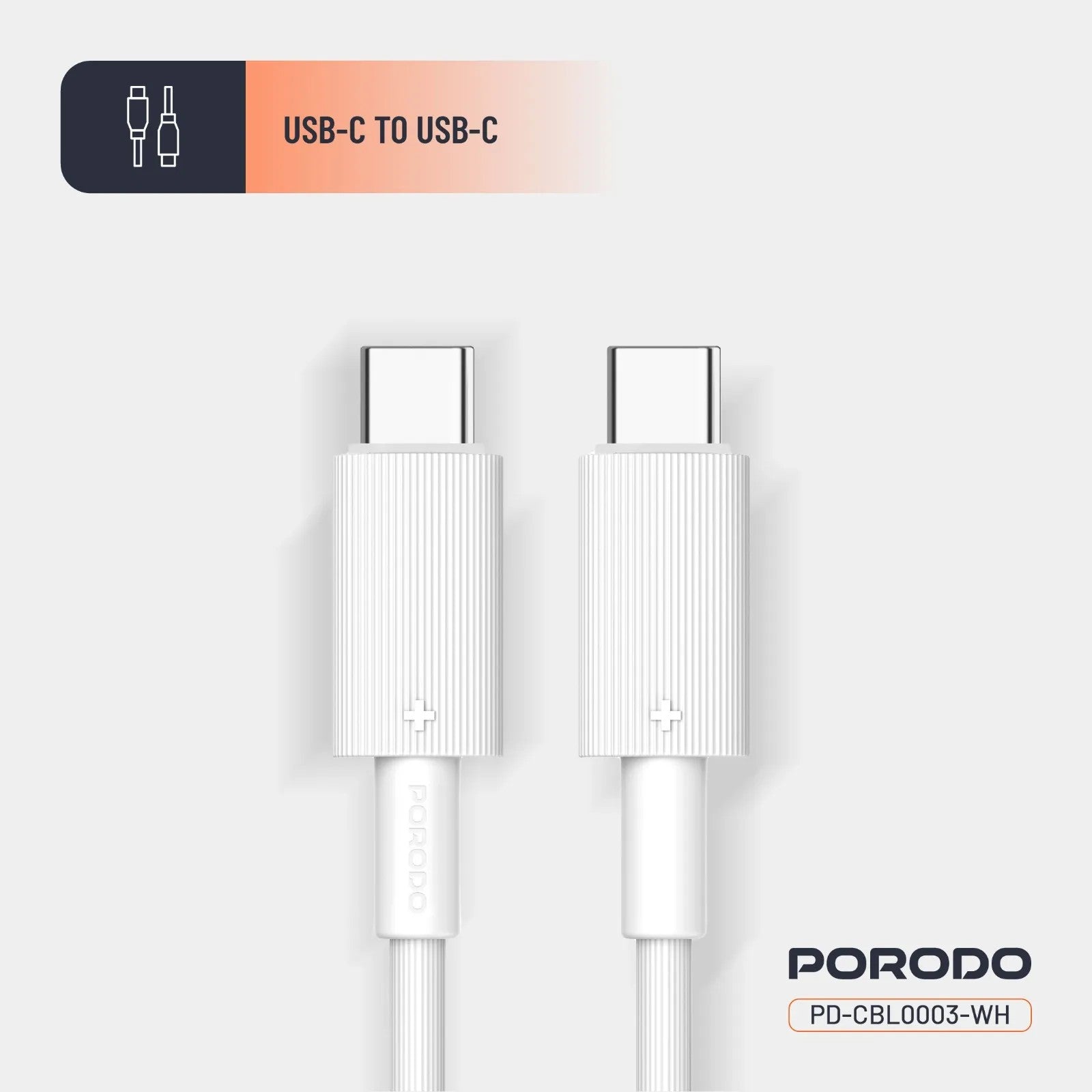 {PDCBL0003WH} Porodo Type-C to C PVC Cable 1.2m - White