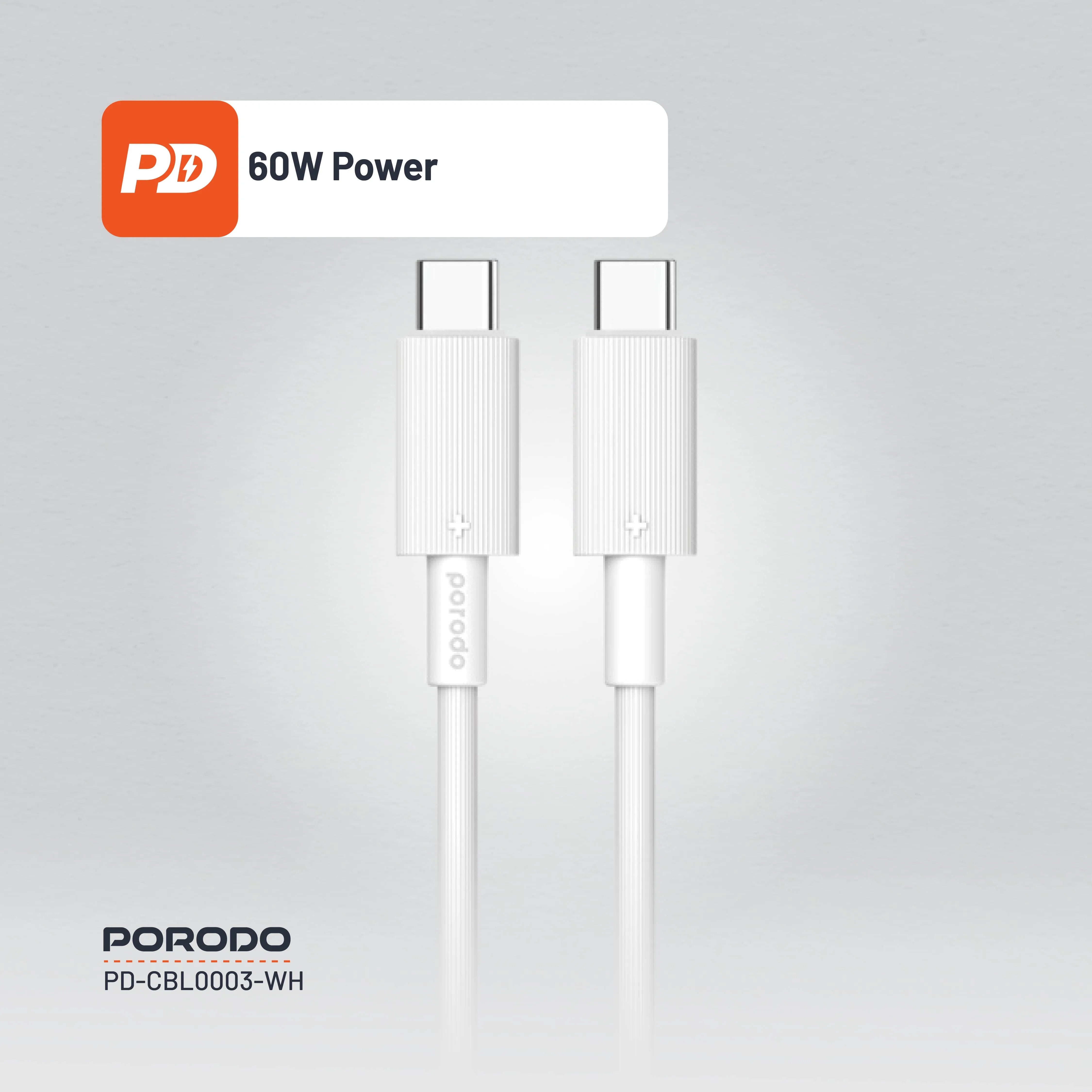 {PDCBL0003WH} Porodo Type-C to C PVC Cable 1.2m - White
