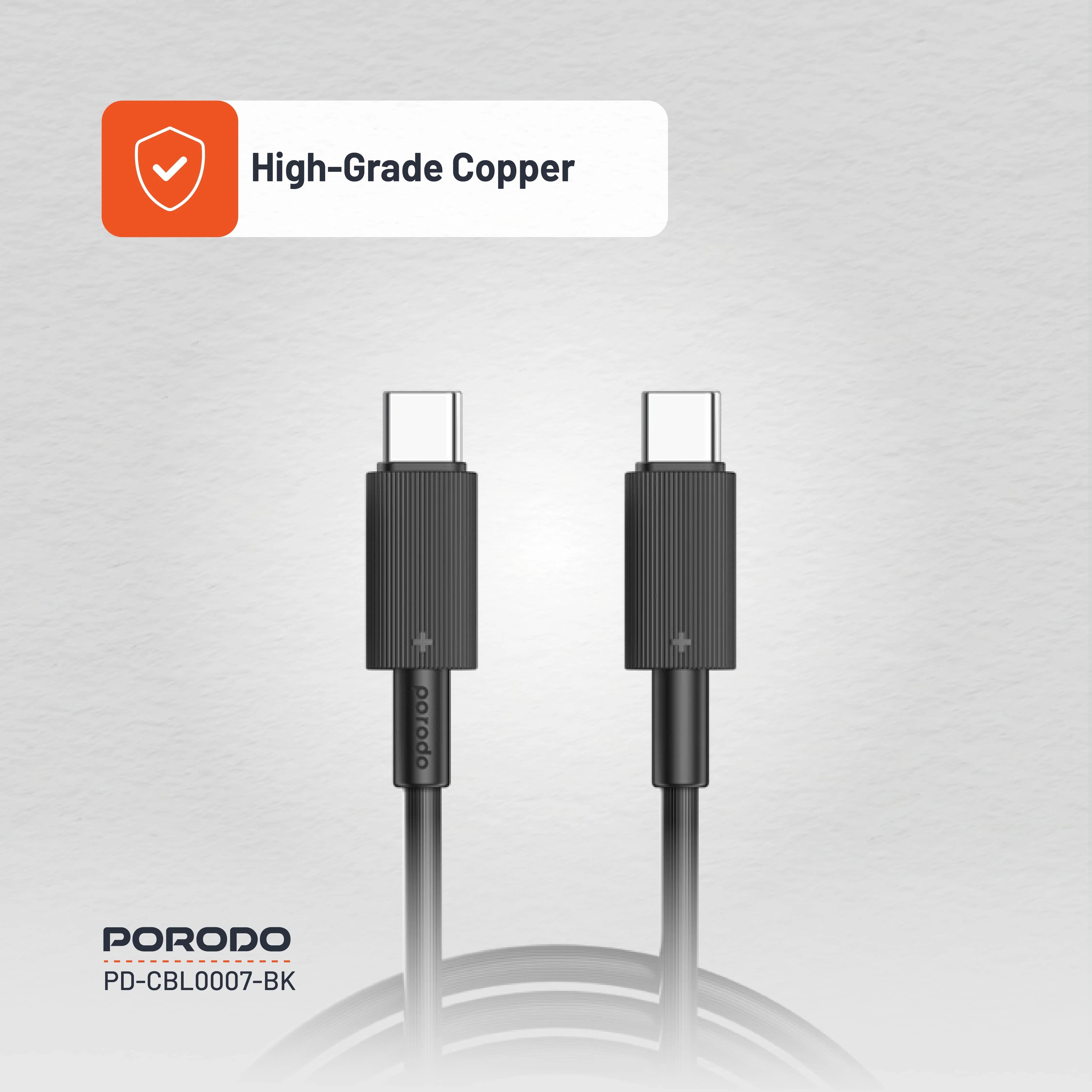 {PDCBL0007BK} Porodo Type-C to C PVC Cable 3m - Black