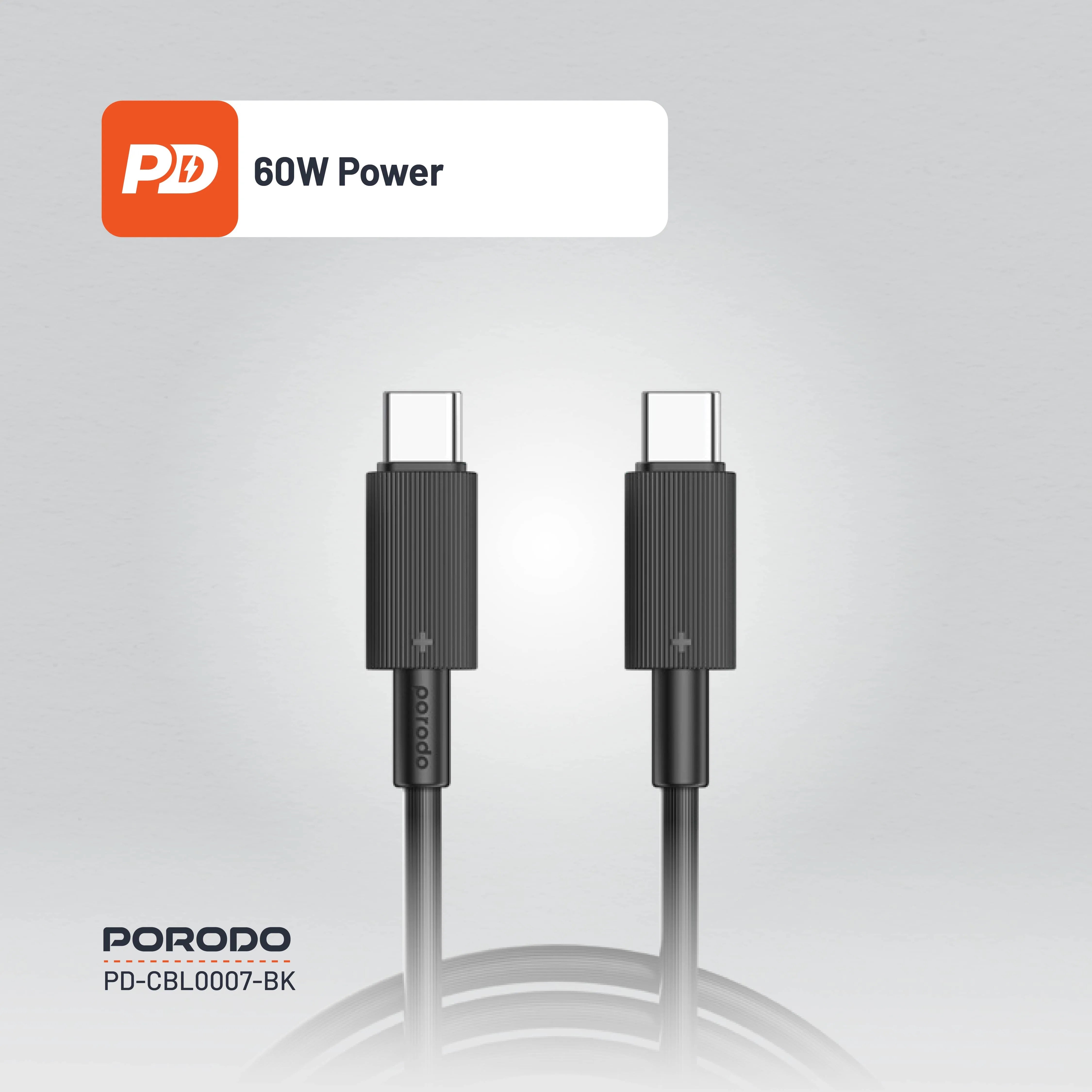 {PDCBL0007BK} Porodo Type-C to C PVC Cable 3m - Black
