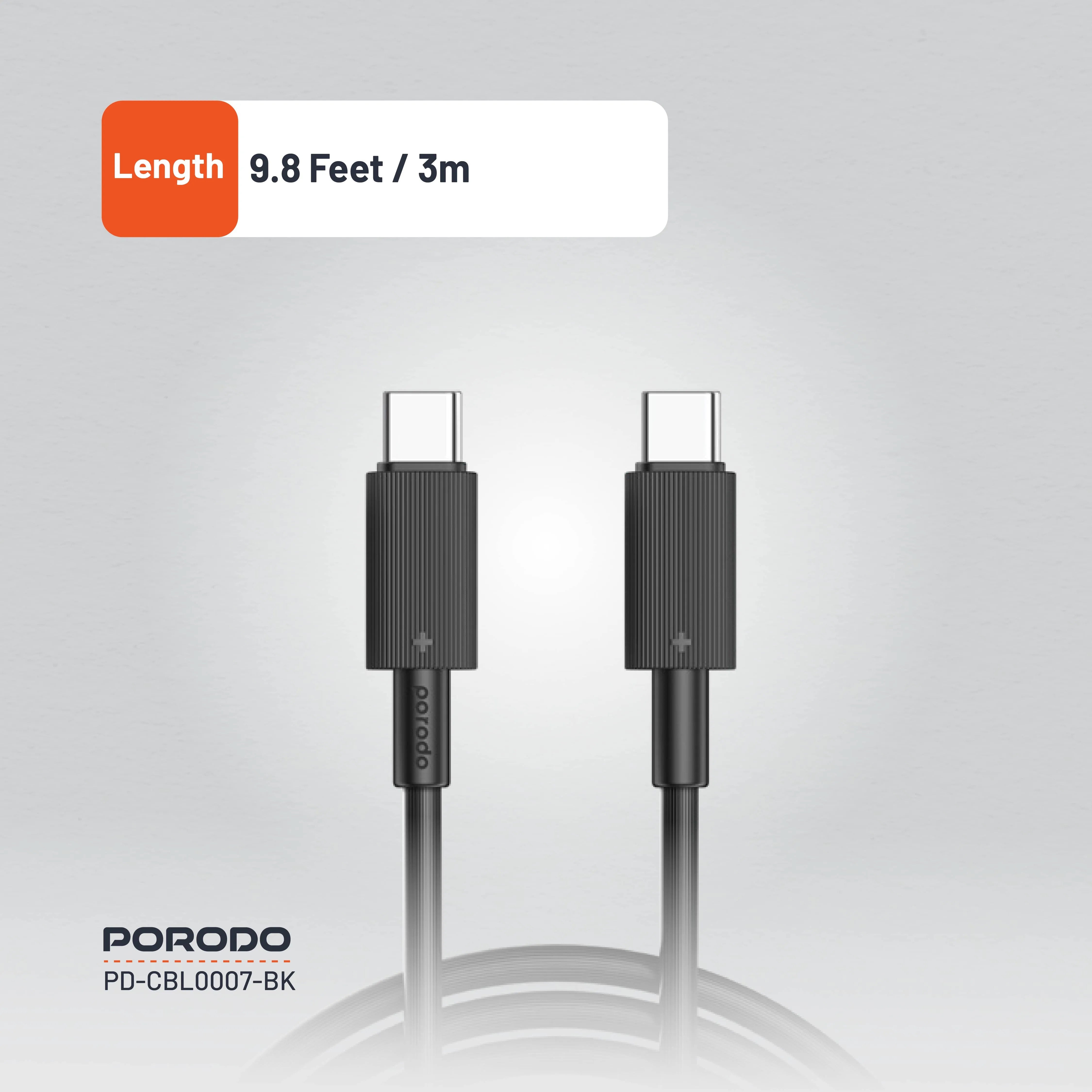 {PDCBL0007BK} Porodo Type-C to C PVC Cable 3m - Black