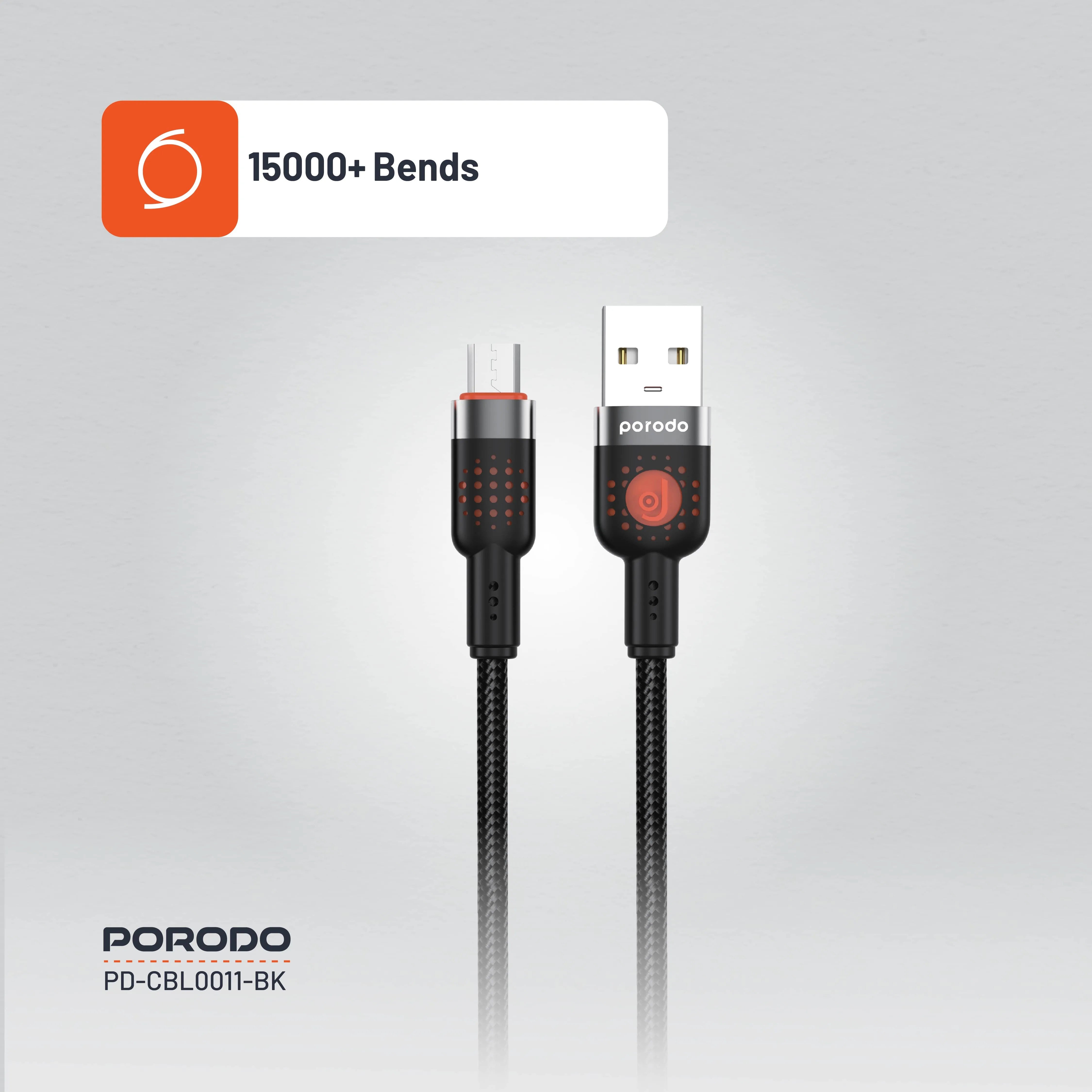 {PDCBL0011BK} Porodo Alum. Alloy Braided Cable USB to Micro 1.2m - Black