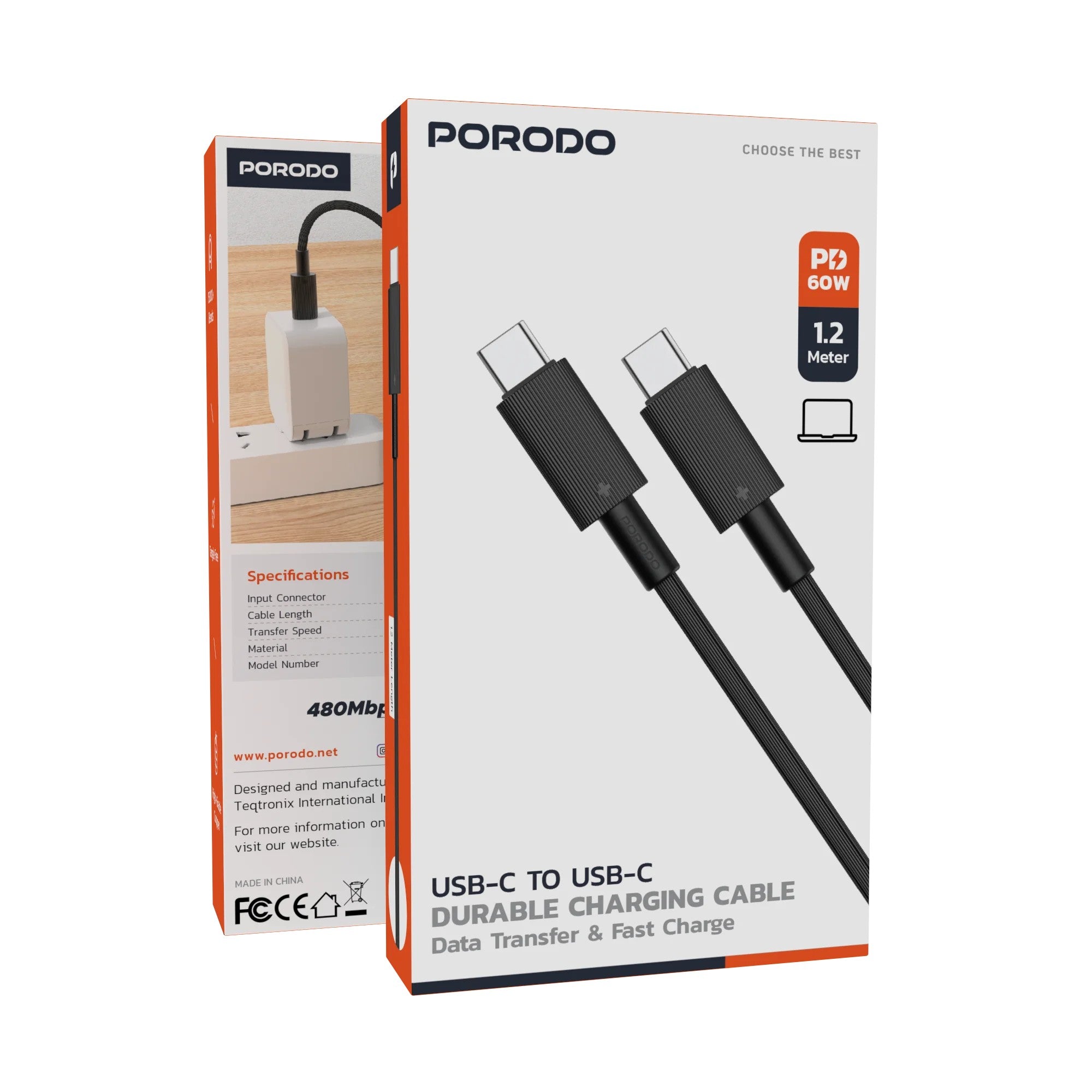 {PDCBL0011BK} Porodo Alum. Alloy Braided Cable USB to Micro 1.2m - Black