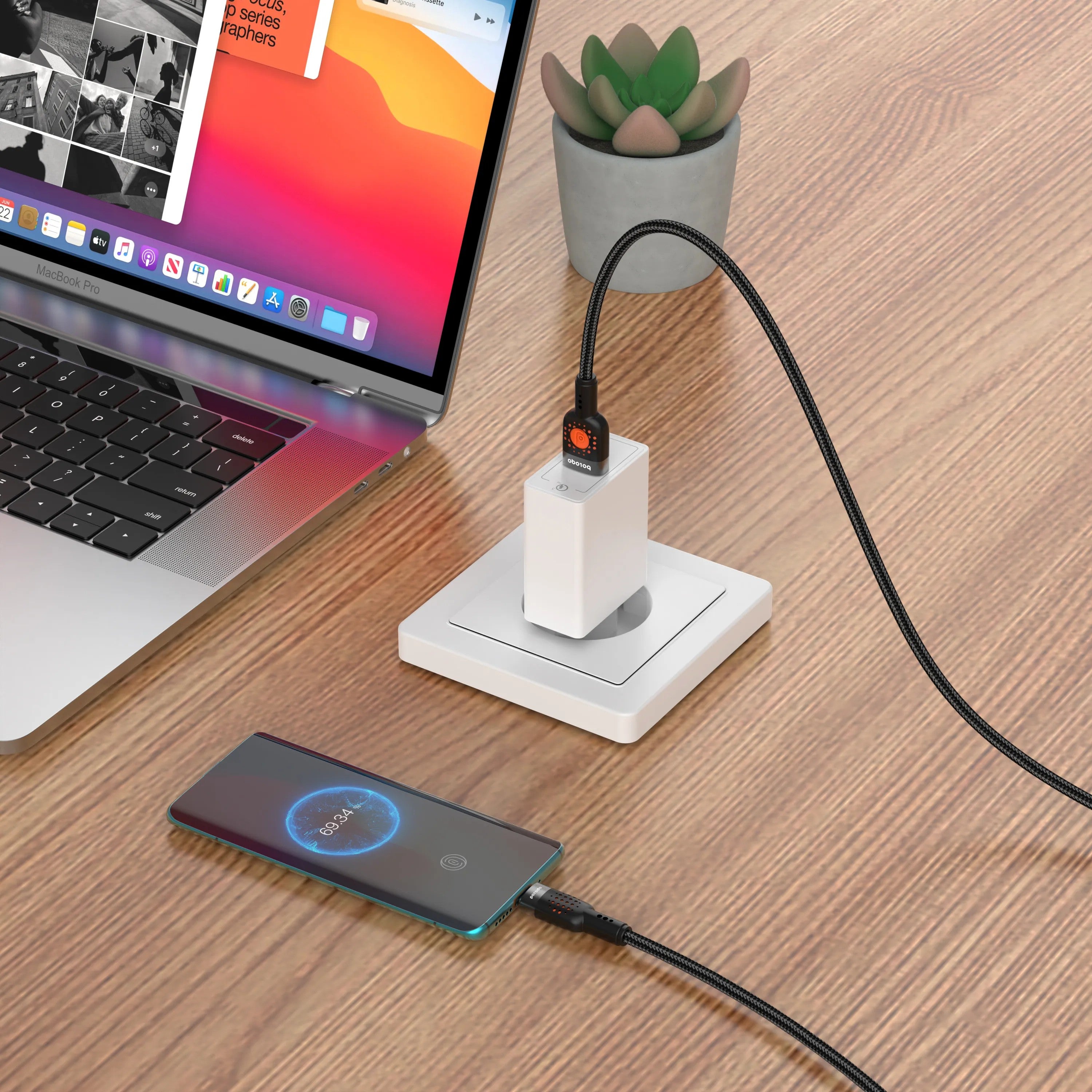 {PDCBL0011BK} Porodo Alum. Alloy Braided Cable USB to Micro 1.2m - Black