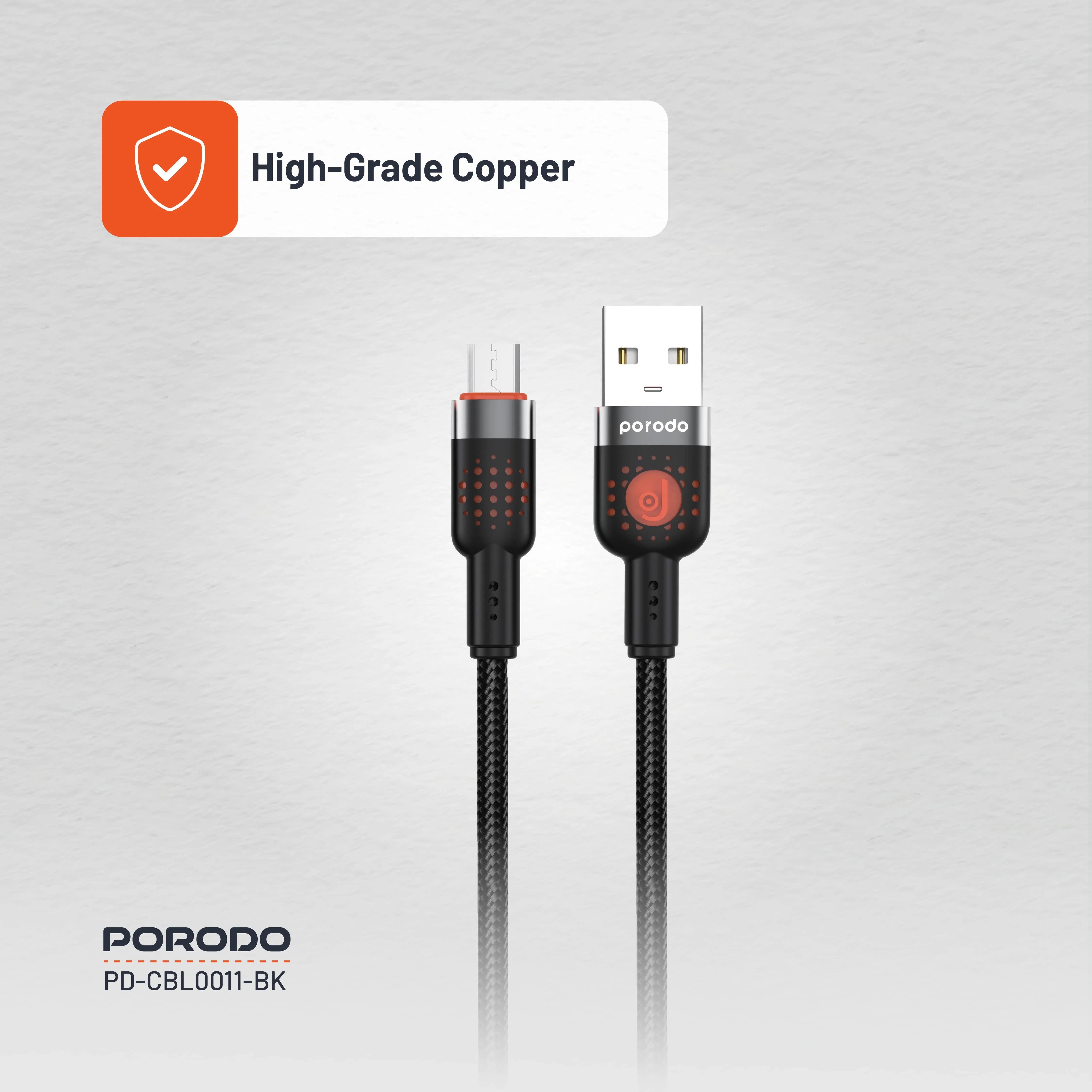 {PDCBL0011BK} Porodo Alum. Alloy Braided Cable USB to Micro 1.2m - Black