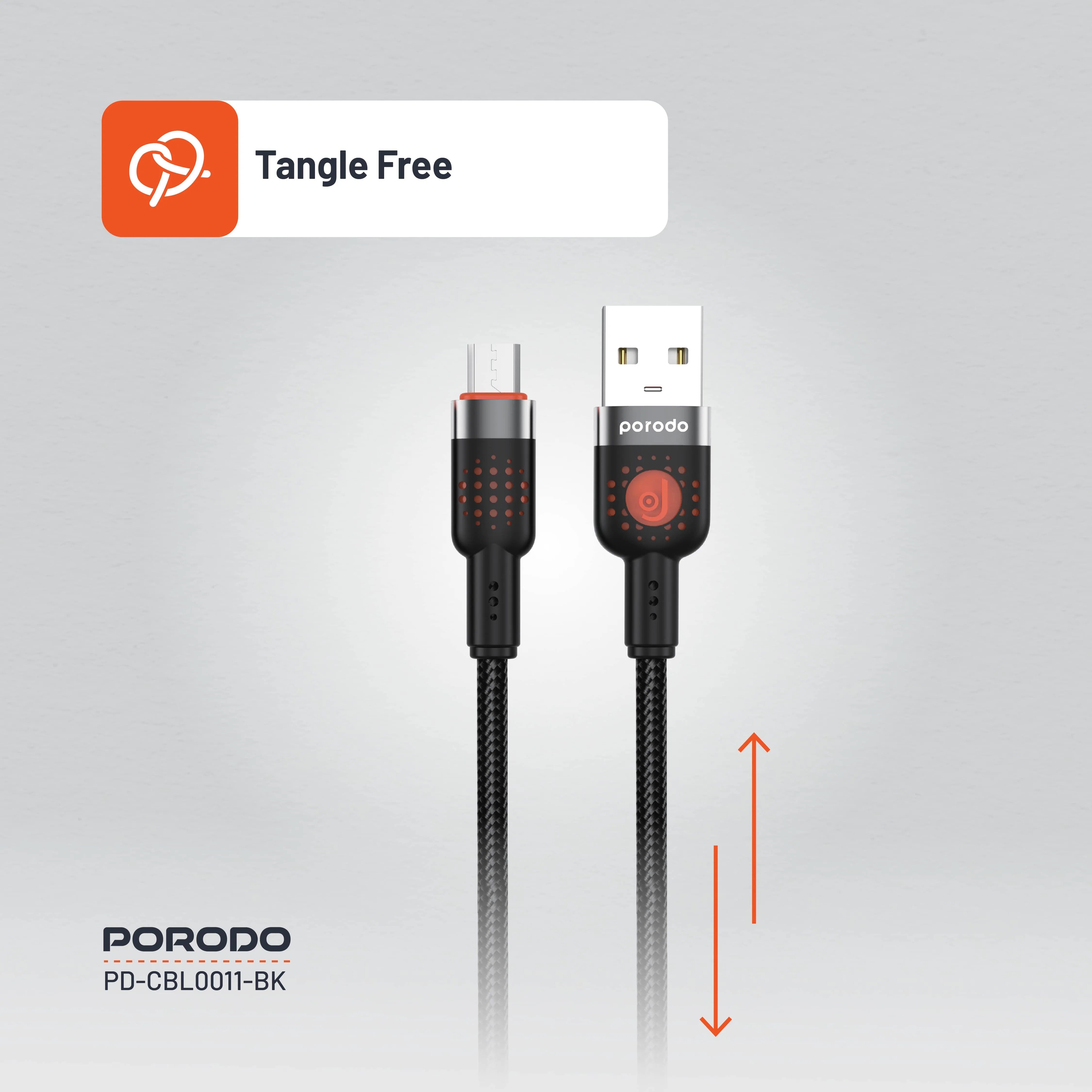 {PDCBL0011BK} Porodo Alum. Alloy Braided Cable USB to Micro 1.2m - Black