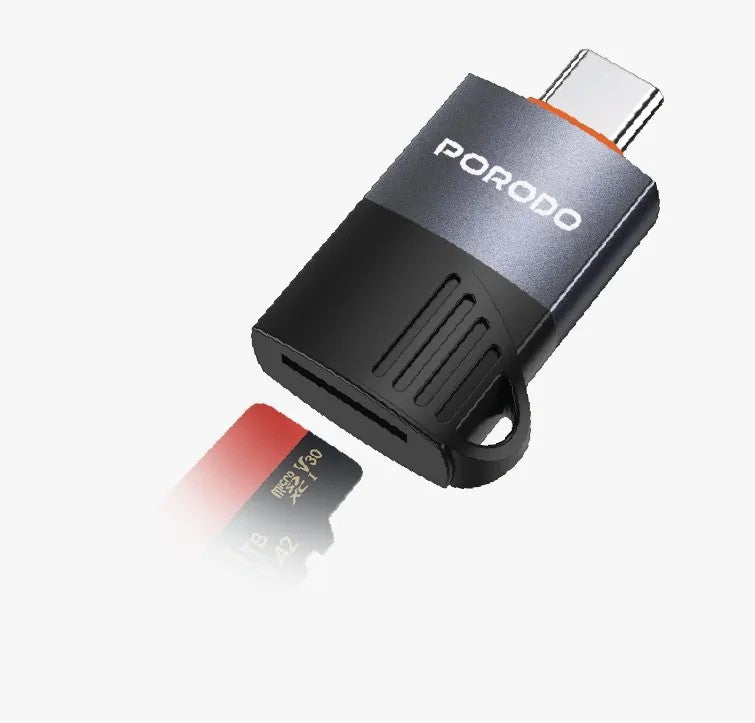 {PDETK18BK} Porodo USB-C OTG TF Card Reader - Black