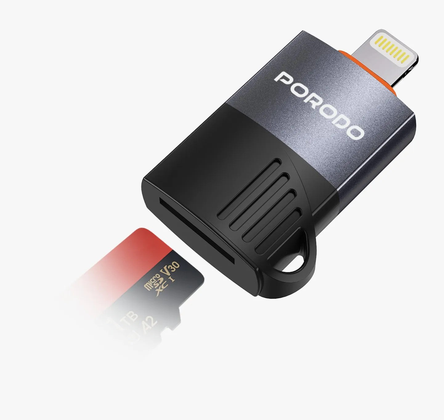 {PDETK19BK} Porodo Lightning OTG TF Card Reader - Black
