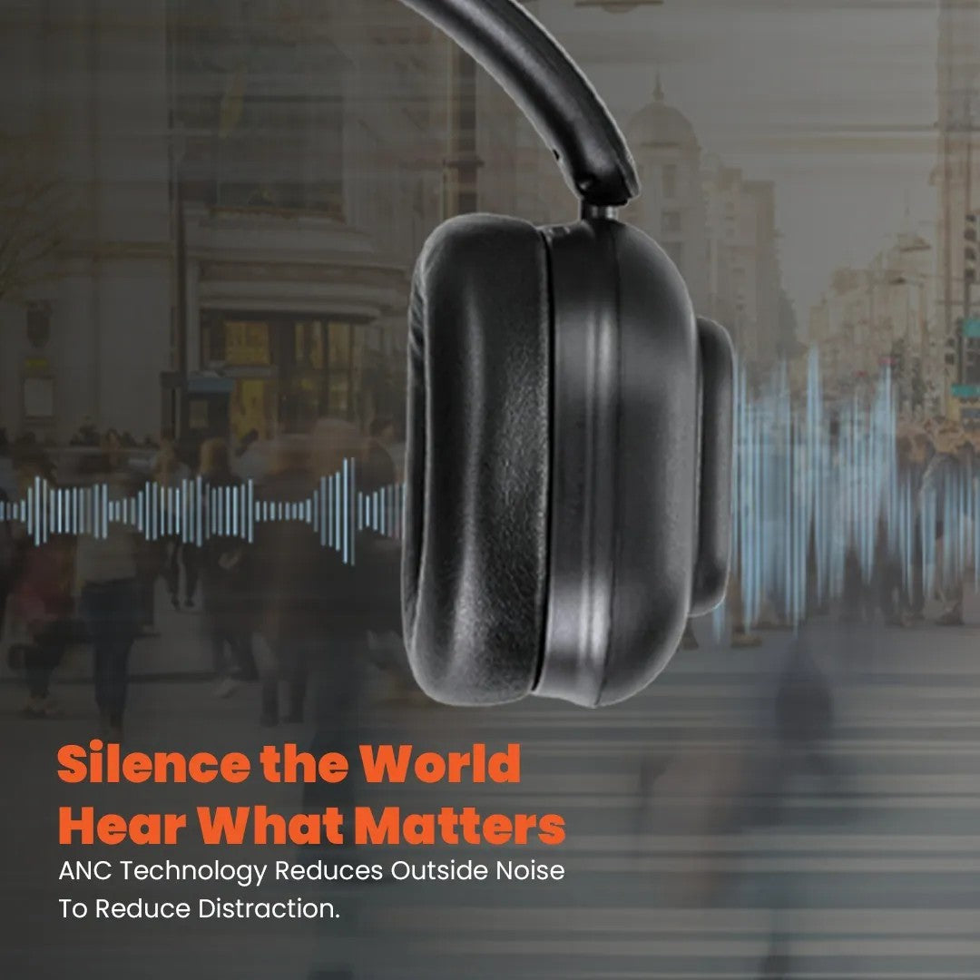 {PDJYBN618BK} PORODO SOUNDTEC 300mAh ANC HEADPHONE WITH REMOVABLE MAGNETIC TOUCH SCREEN -BLACK