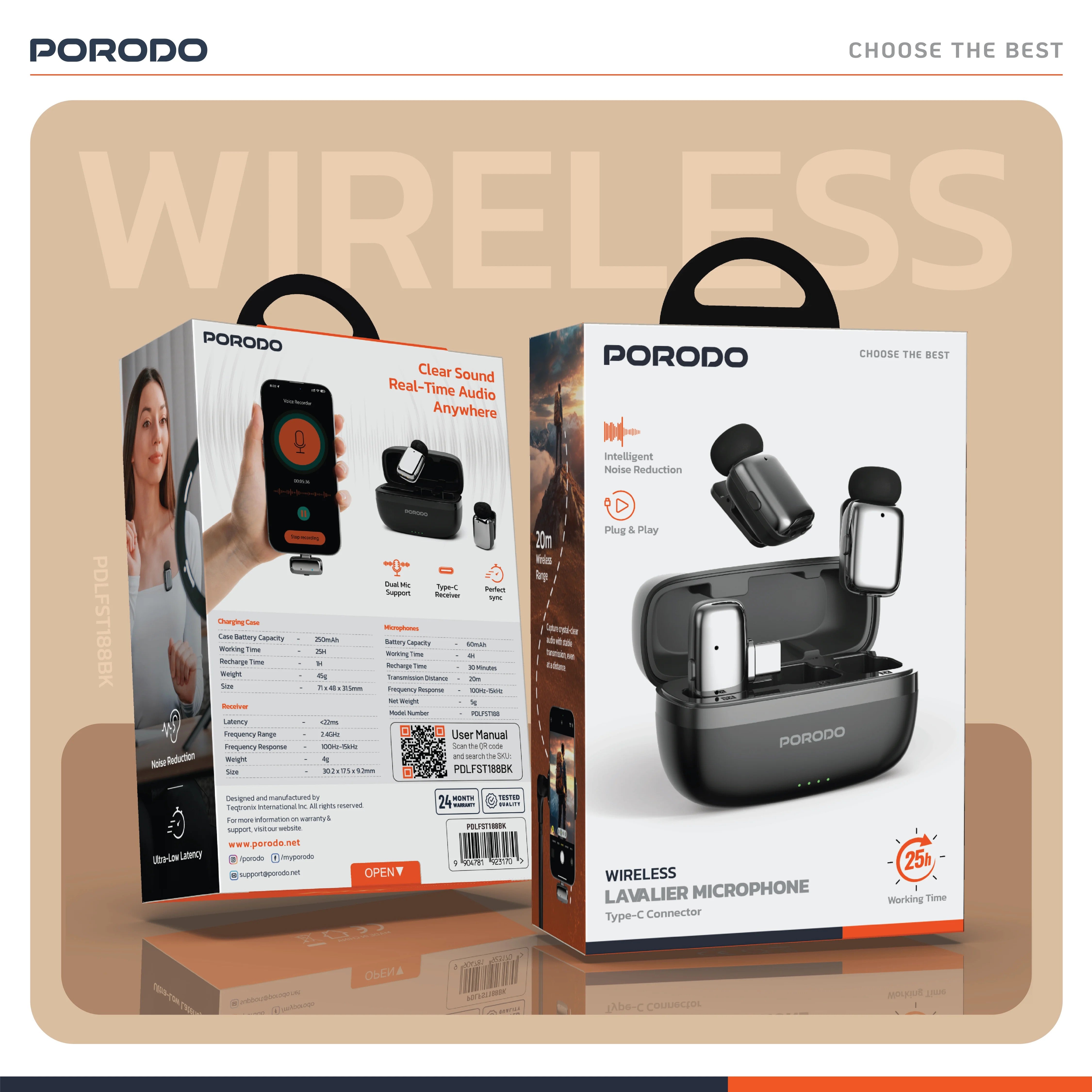 {PDLFST188BK} Porodo Microphone 60mAh type-c port - Black