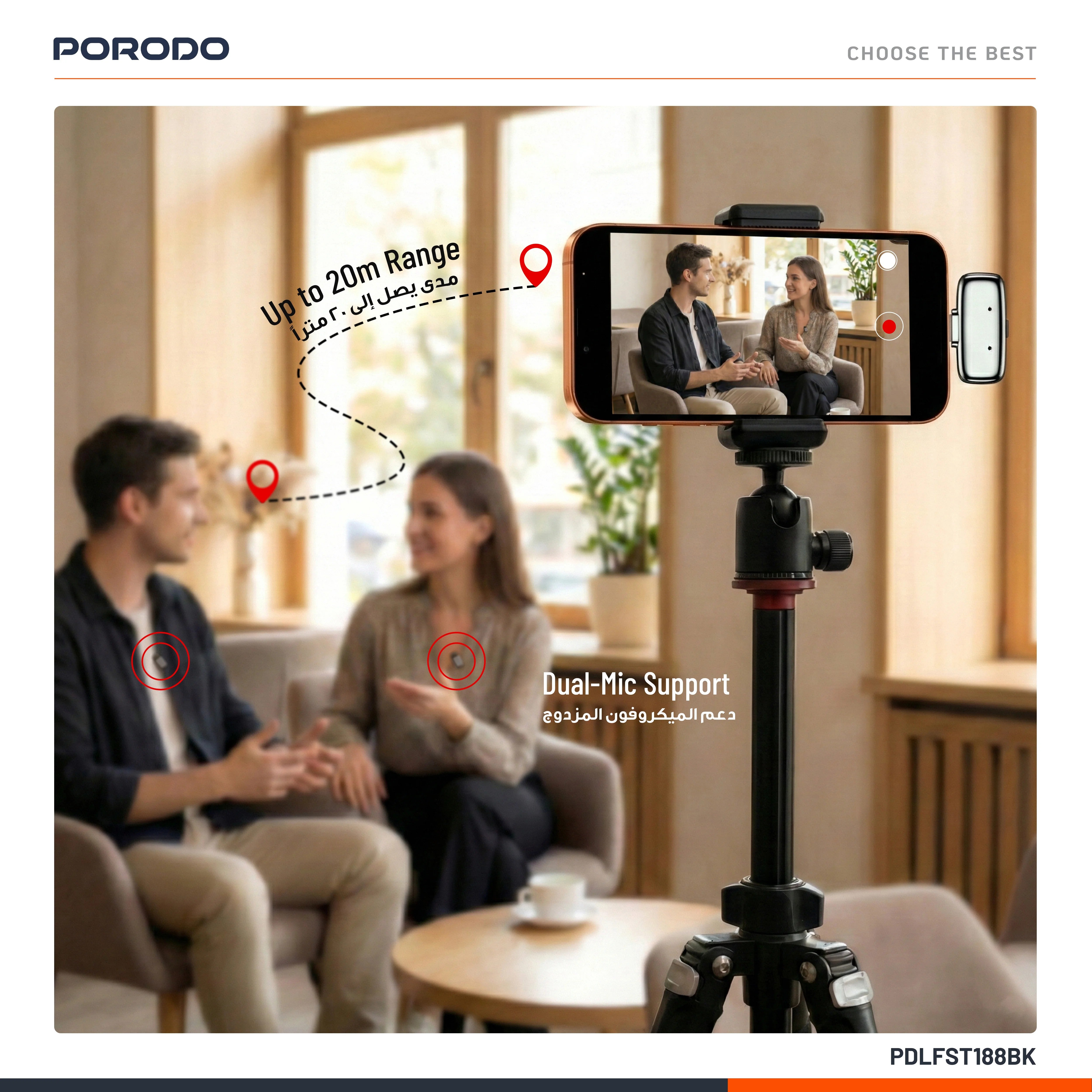{PDLFST188BK} Porodo Microphone 60mAh type-c port - Black