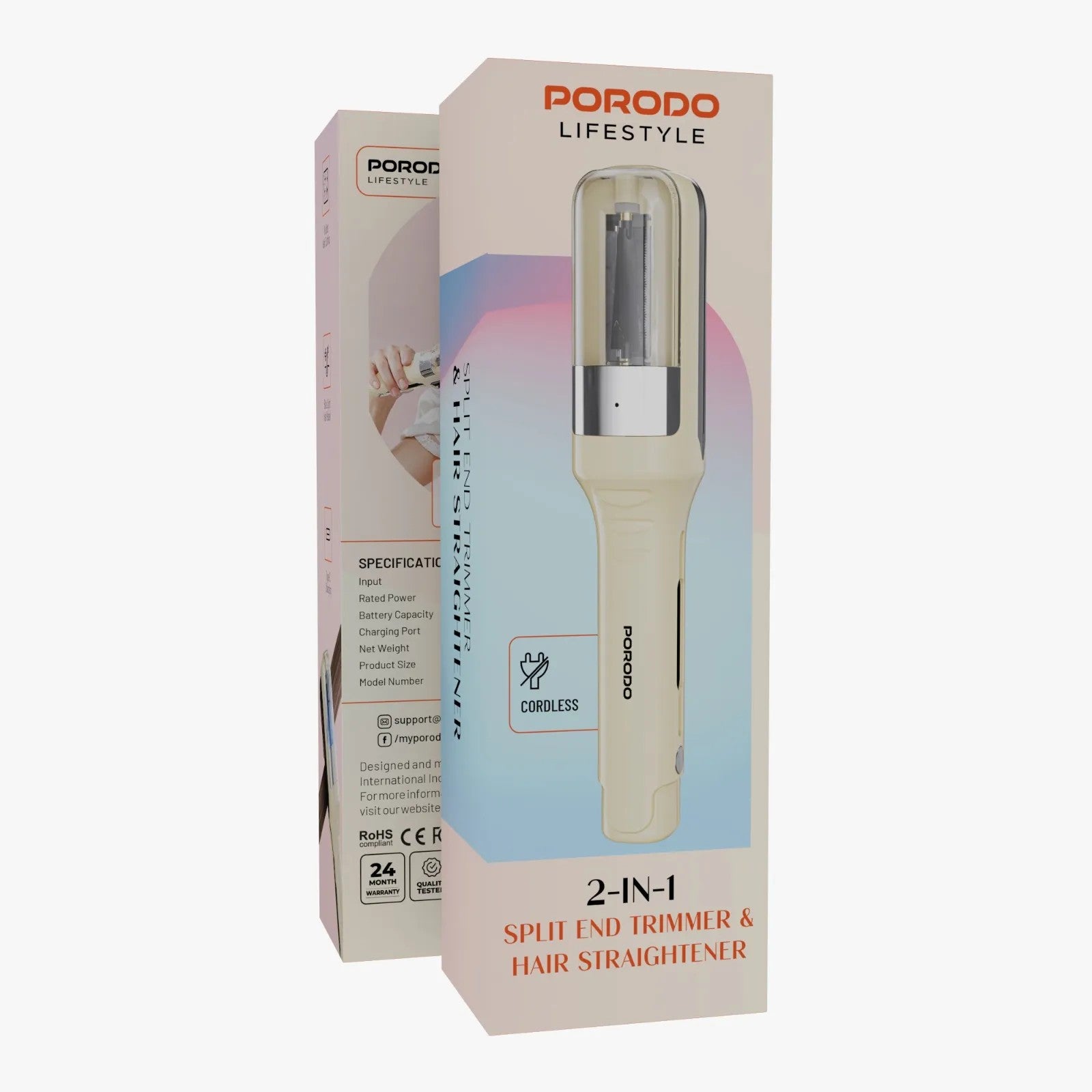 {PDLFSTHSETWH} Porodo Lifestyle 500mAh 2-in-1 Hair Splits End Trimmer - White
