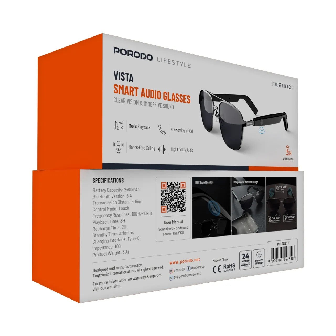 {PDLSSG11} PORODO LIFESTYLE SMART SUNGLASSES WITH BLUETOOTH SPEAKER