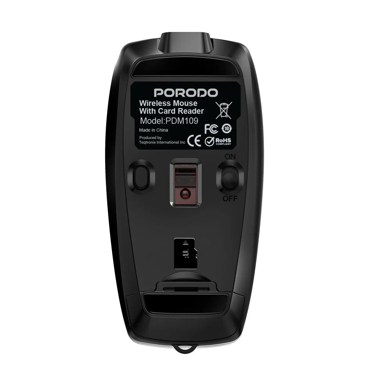 {PDM109BK} Porodo Bluetooth Mouse with Card Reader+Type-C Charging - Black