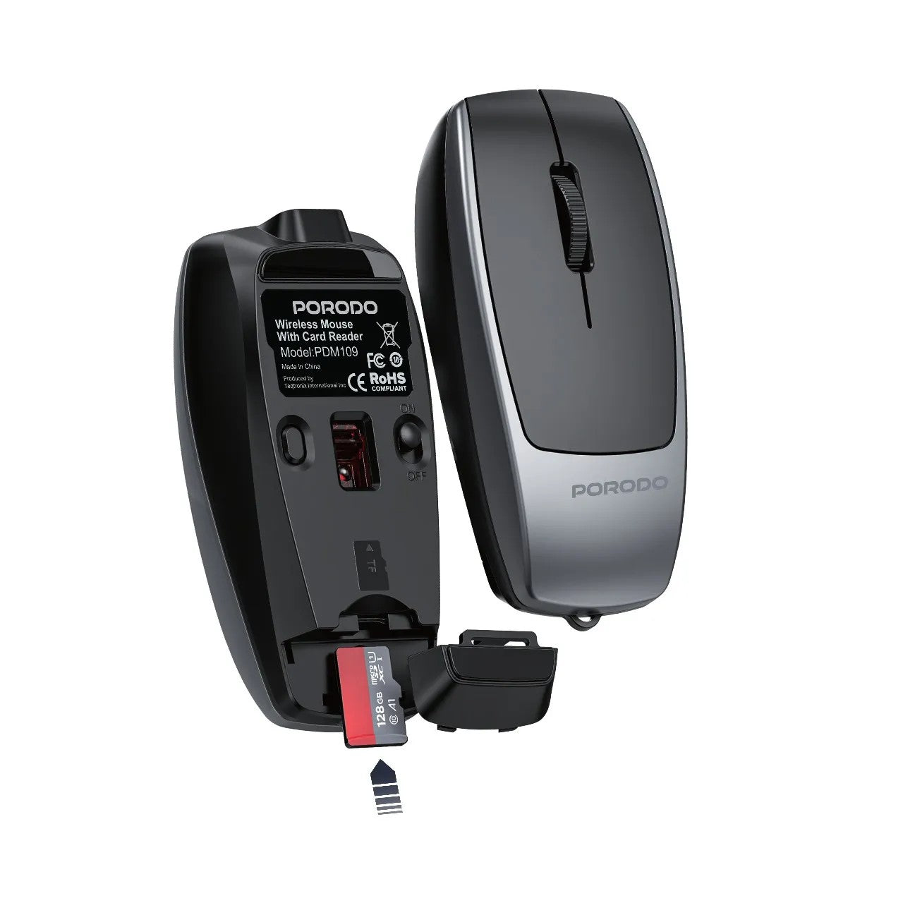 {PDM109BK} Porodo Bluetooth Mouse with Card Reader+Type-C Charging - Black