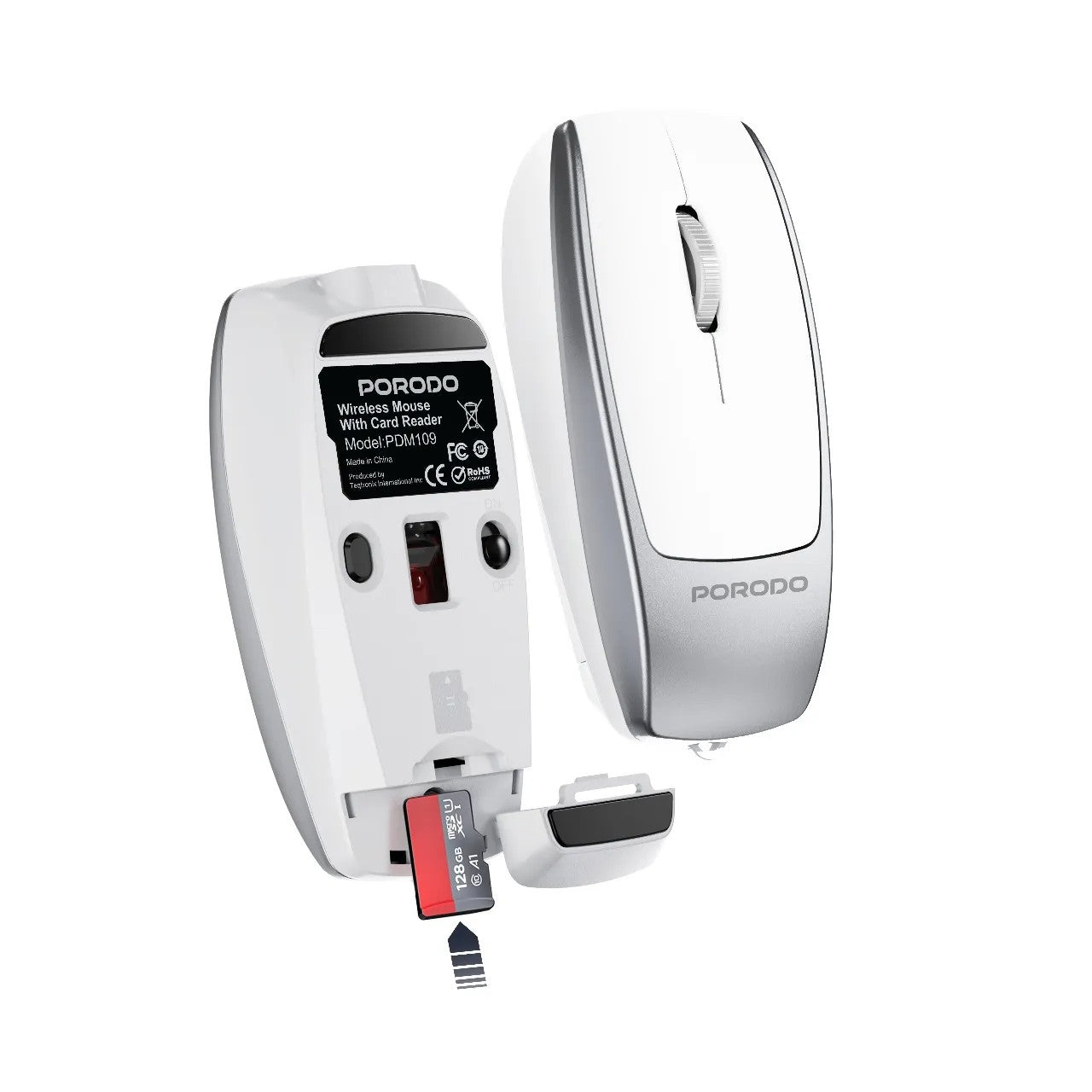 {PDM109SL} Porodo Bluetooth Mouse with Card Reader+Type-C Charging - Silver