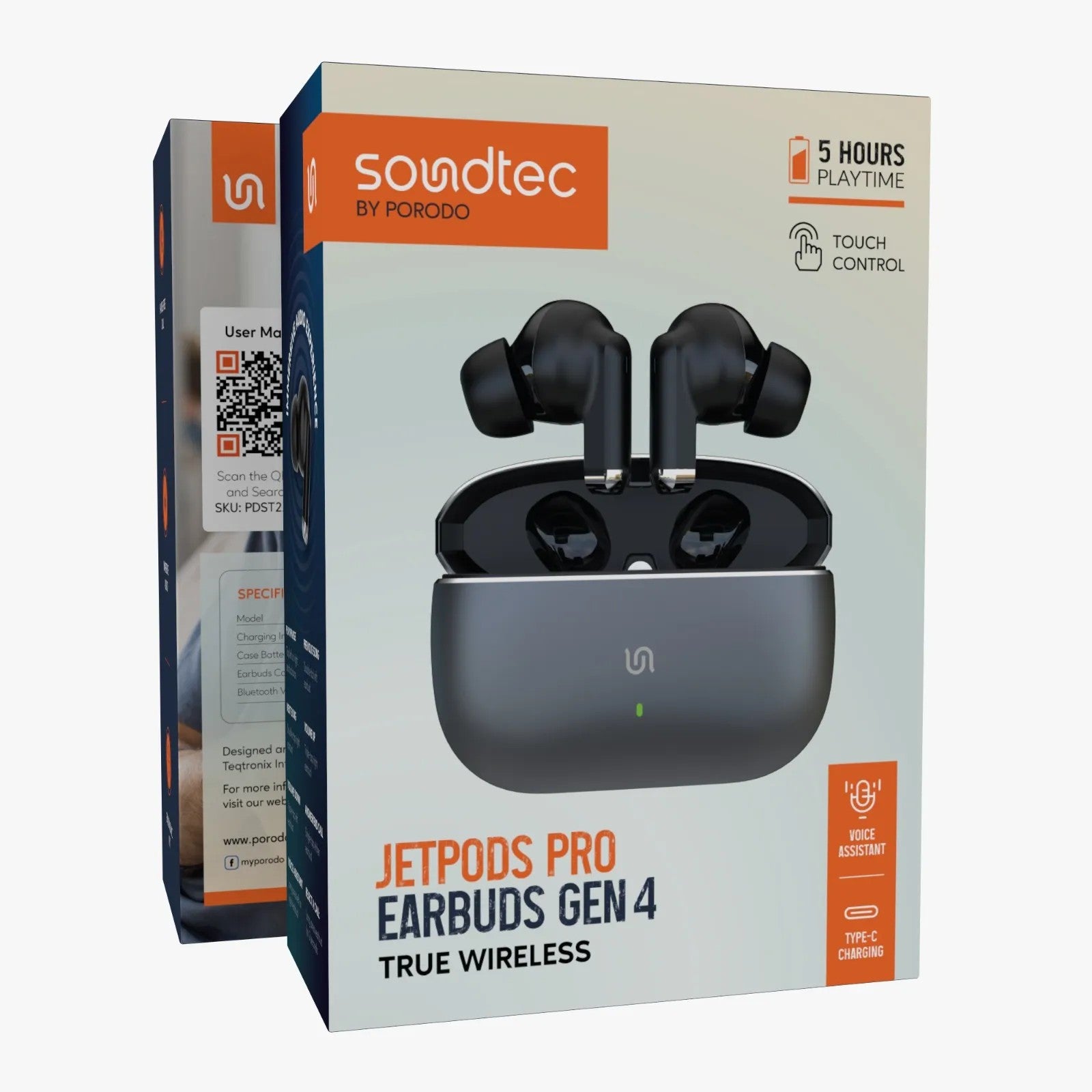 {PDST2232ZK3} Porodo Soundtec Jetpods Pro Earbuds Gen 4 True Wireless - Black