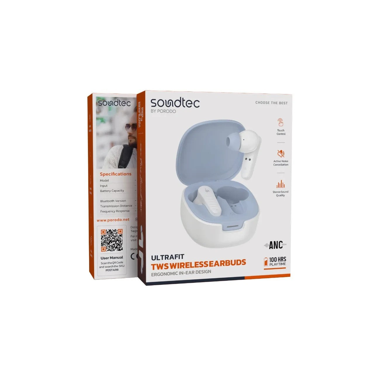 {PDSTARBWH} Porodo Soundtec 300 mAh Air Buds - White