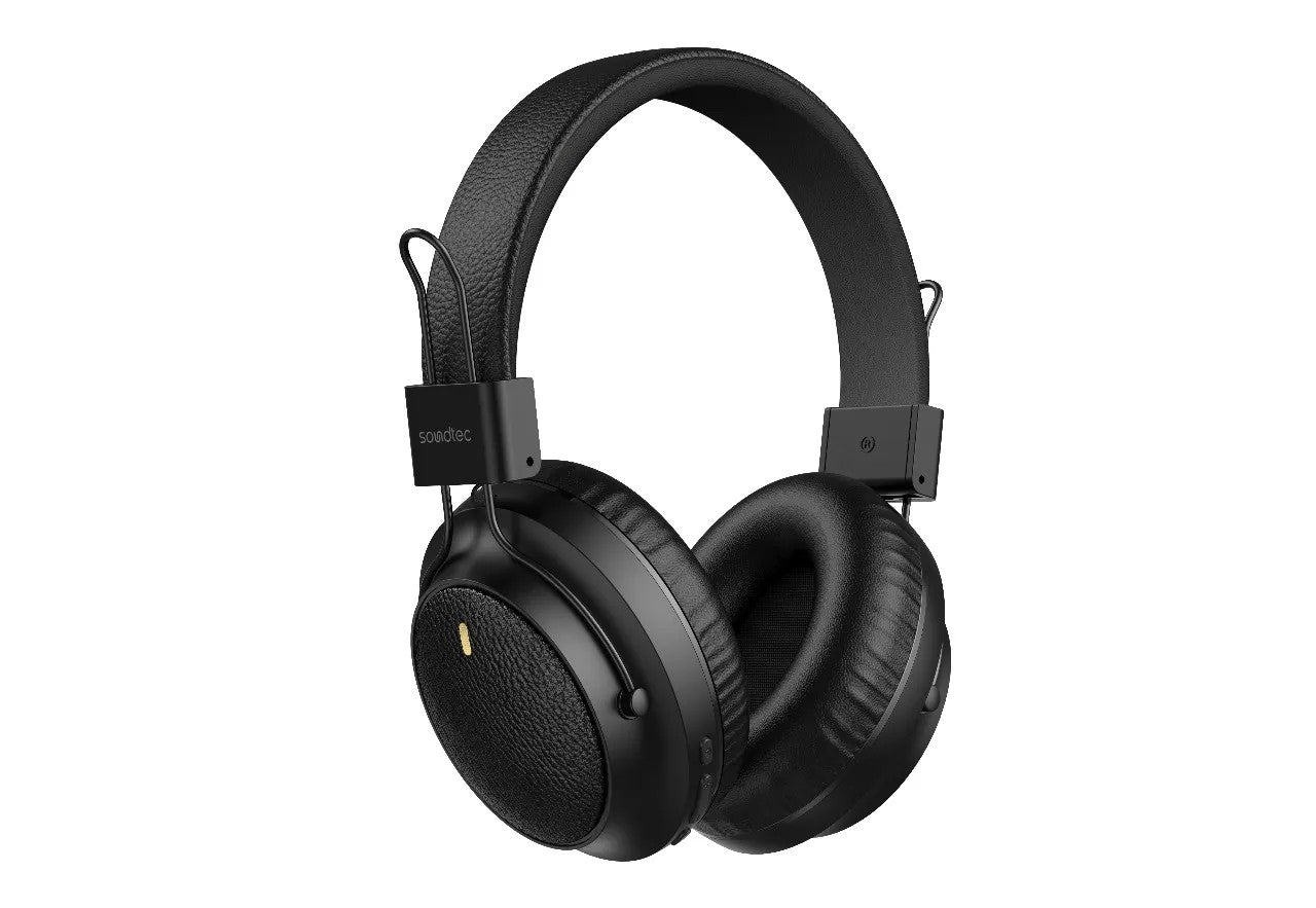 {PDSTCYZ18BK} Porodo Soundtec 400mAh Bluetooth Headphone With Leather Finish - Black