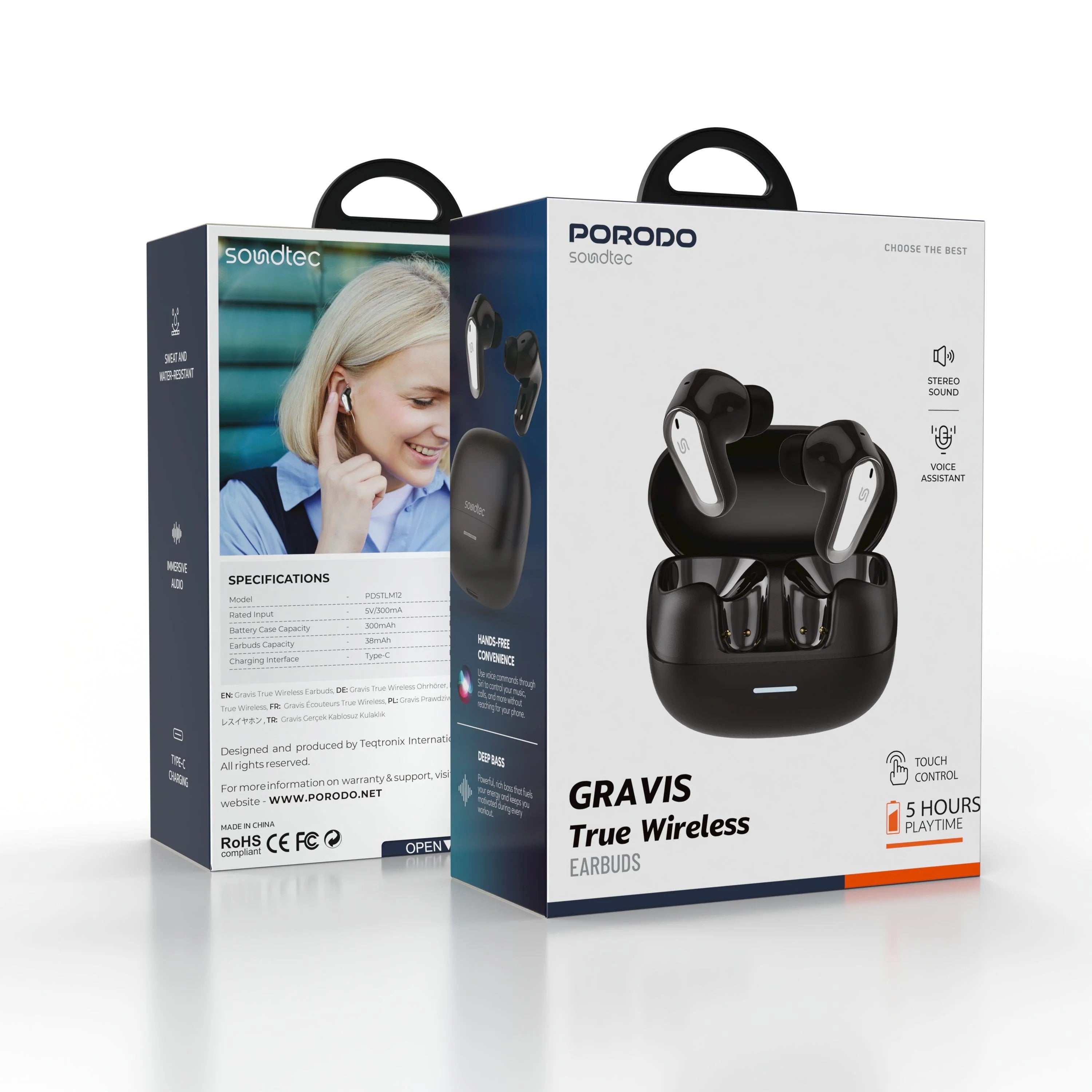 {PDSTLM12BK} Porodo Soundtec Gravis True Wireless Earbuds - Black