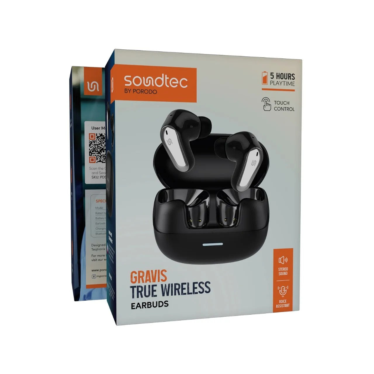 {PDSTLM12BK} Porodo Soundtec Gravis True Wireless Earbuds - Black