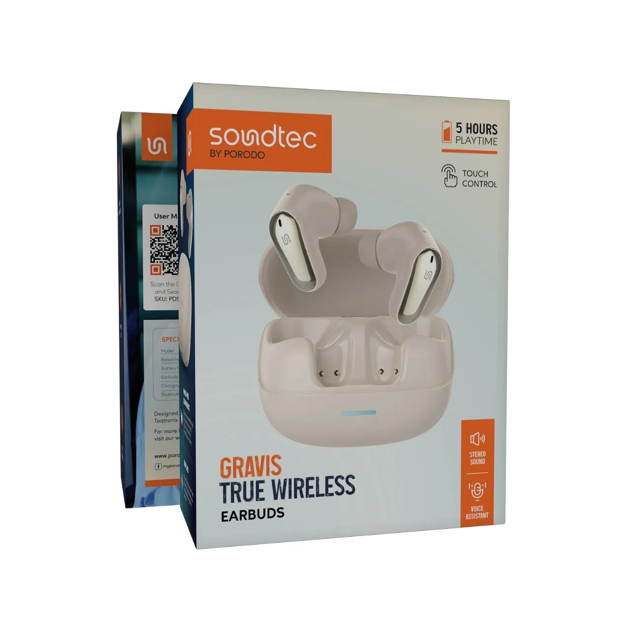 {PDSTLM12CM} Porodo Soundtec Gravis True Wireless Earbuds - Cream