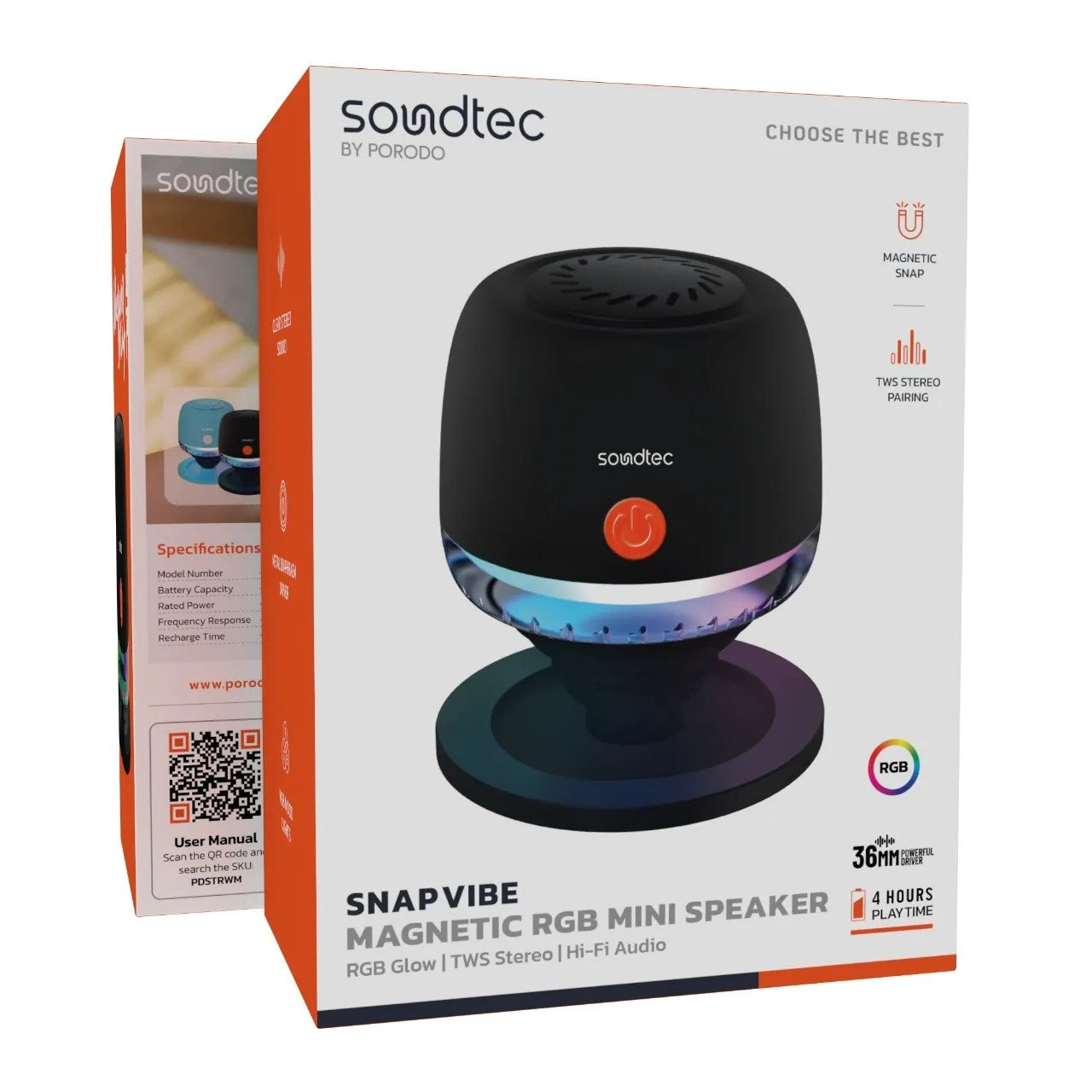 {PDSTRWMBK} Porodo Soundtec RGB wireless Magnetic Speaker - black