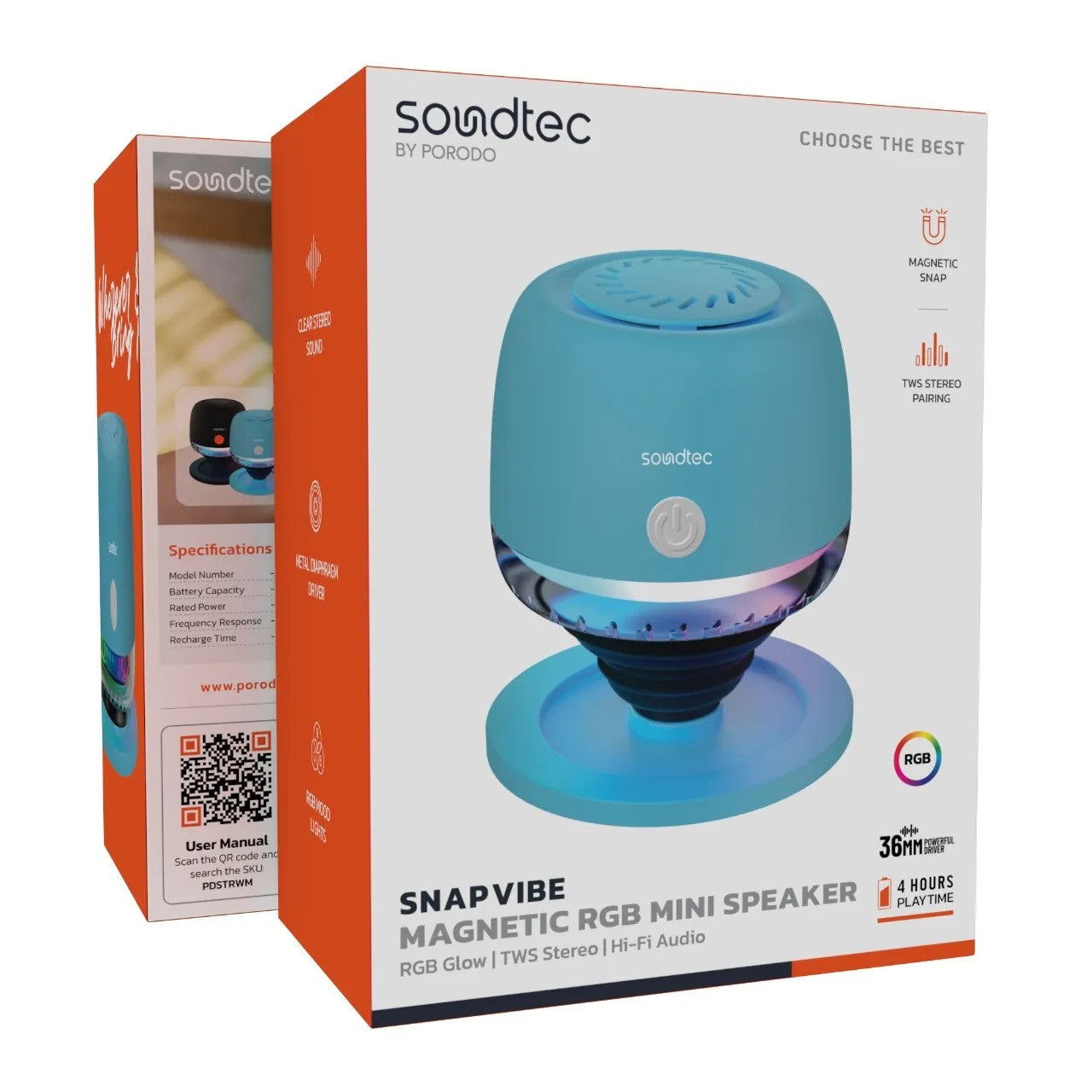 {PDSTRWMBU} Porodo Soundtec RGB wireless Magnetic Speaker - blue