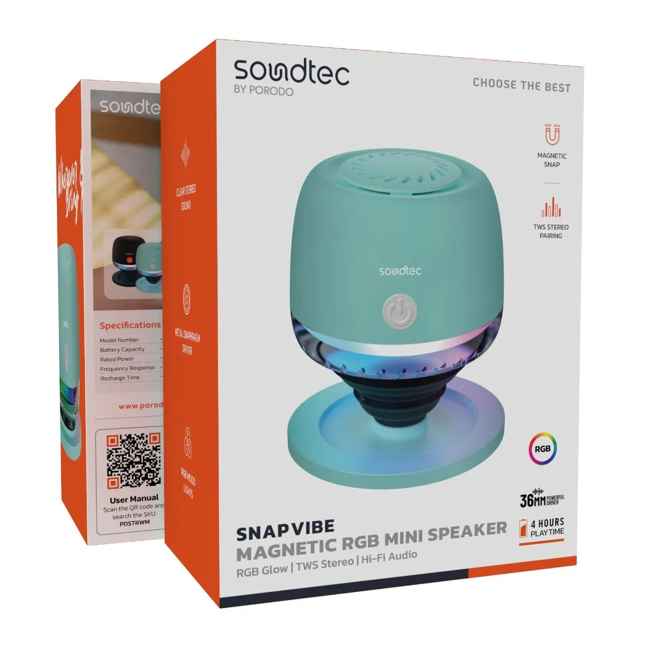 {PDSTRWMGN} Porodo Soundtec RGB wireless Magnetic Speaker - green