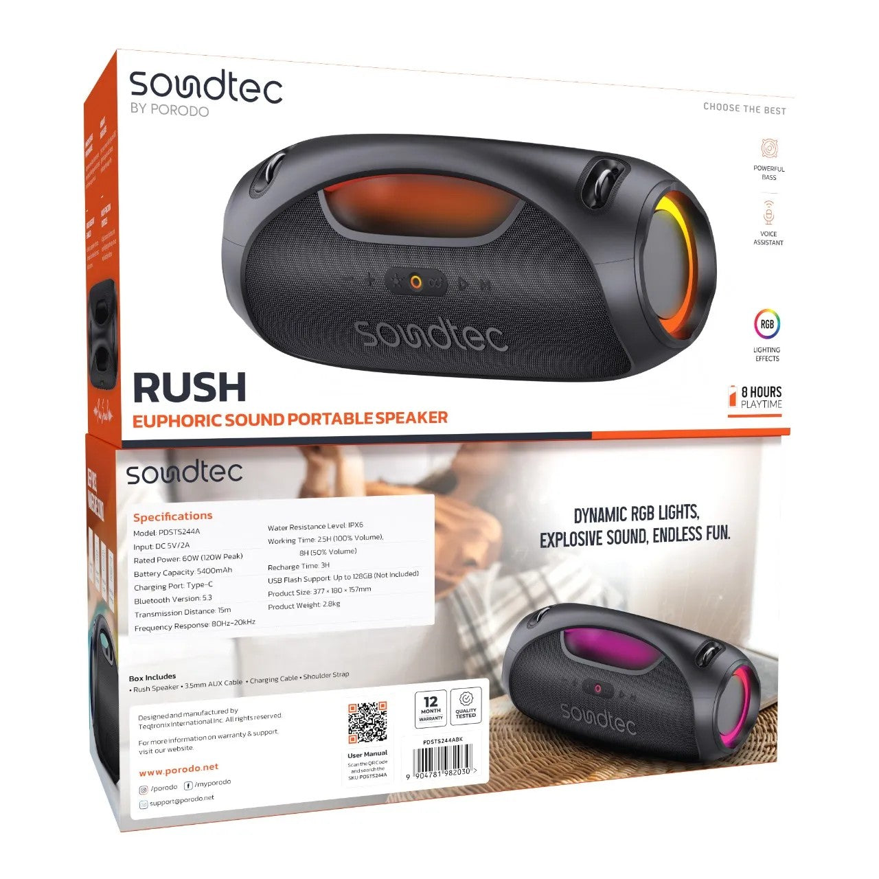 {PDSTS244ABK} Porodo Soundtec 60W Portable Speaker - Black