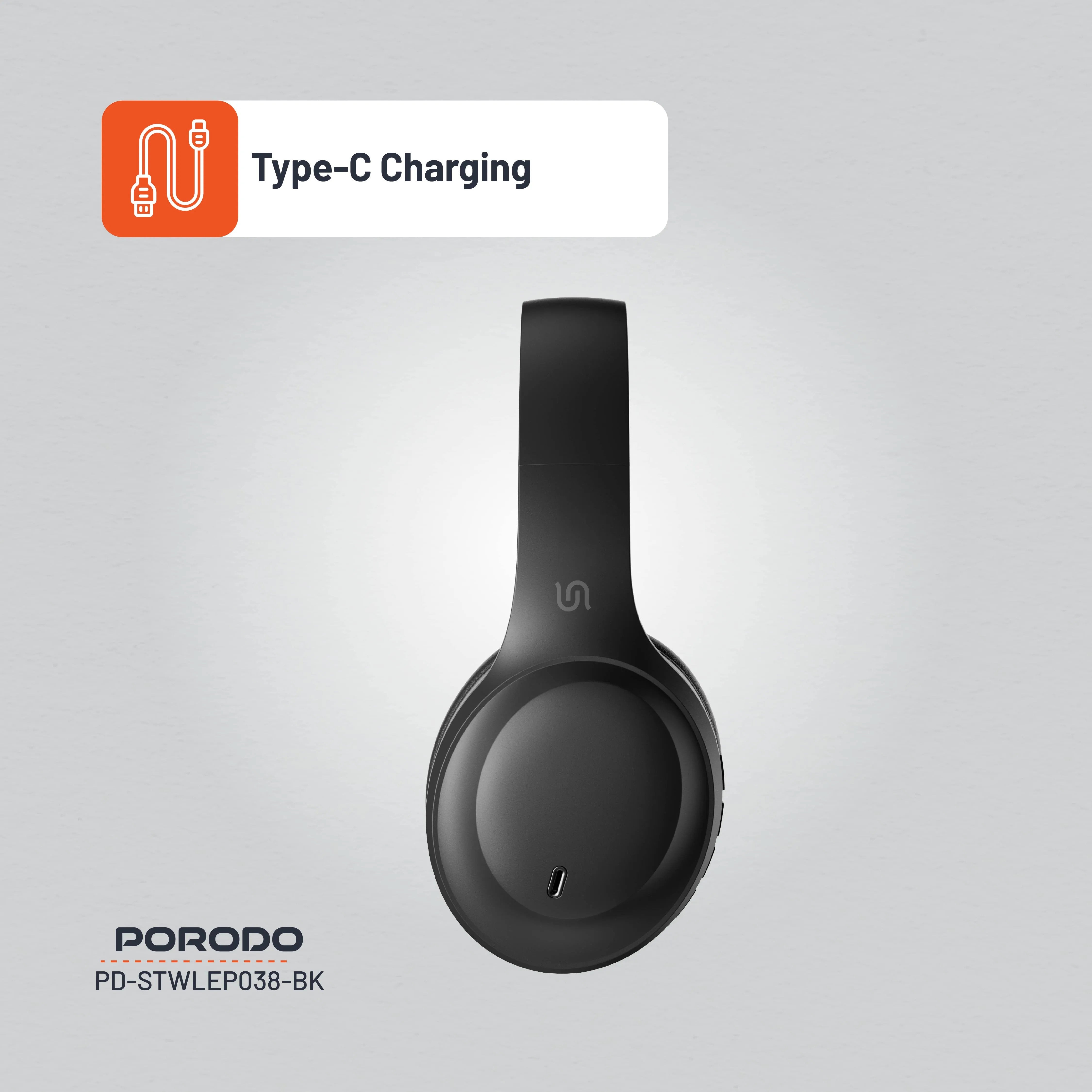 {PDSTWLEP038BK} Porodo Soundtec Wireless Headphones - Black