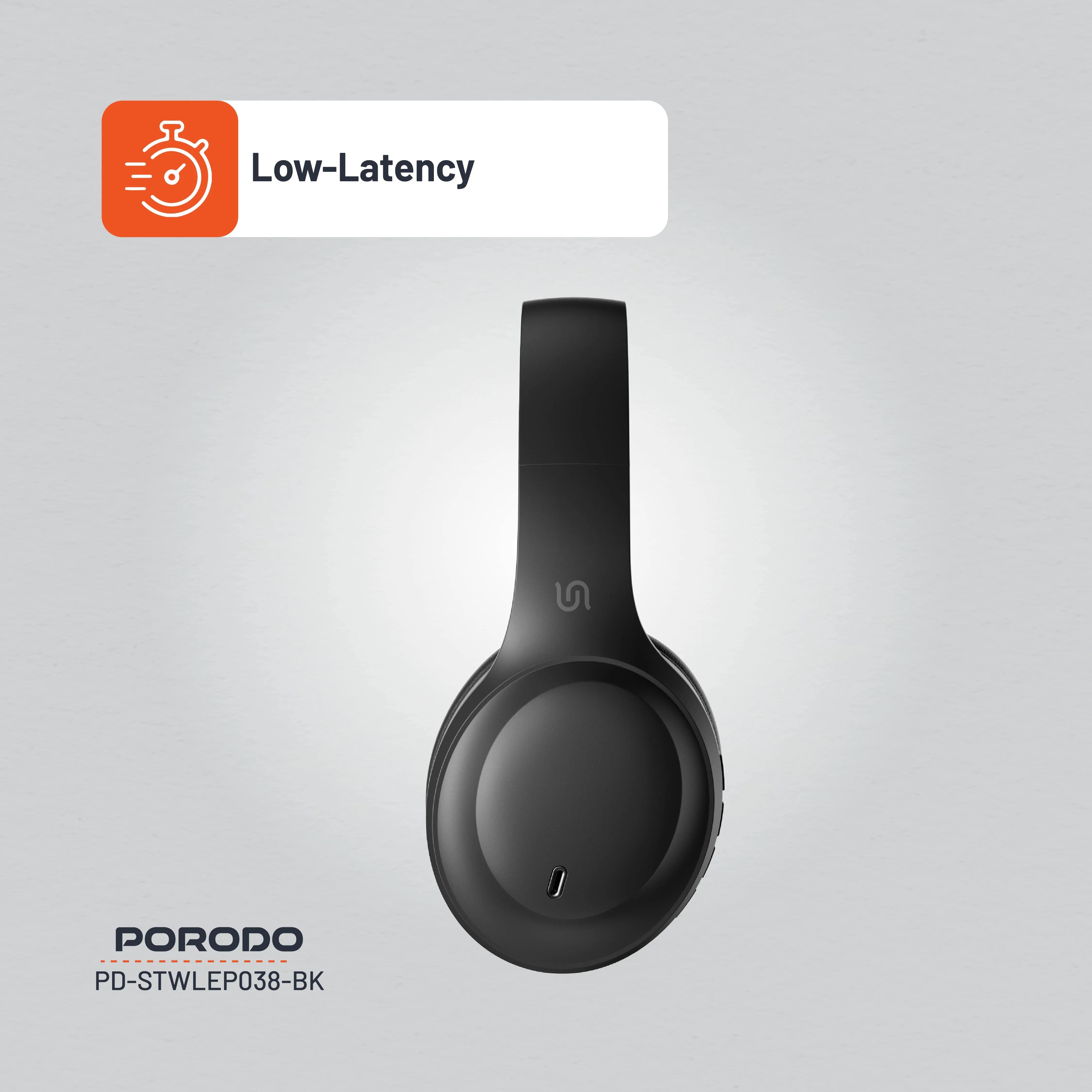 {PDSTWLEP038BK} Porodo Soundtec Wireless Headphones - Black