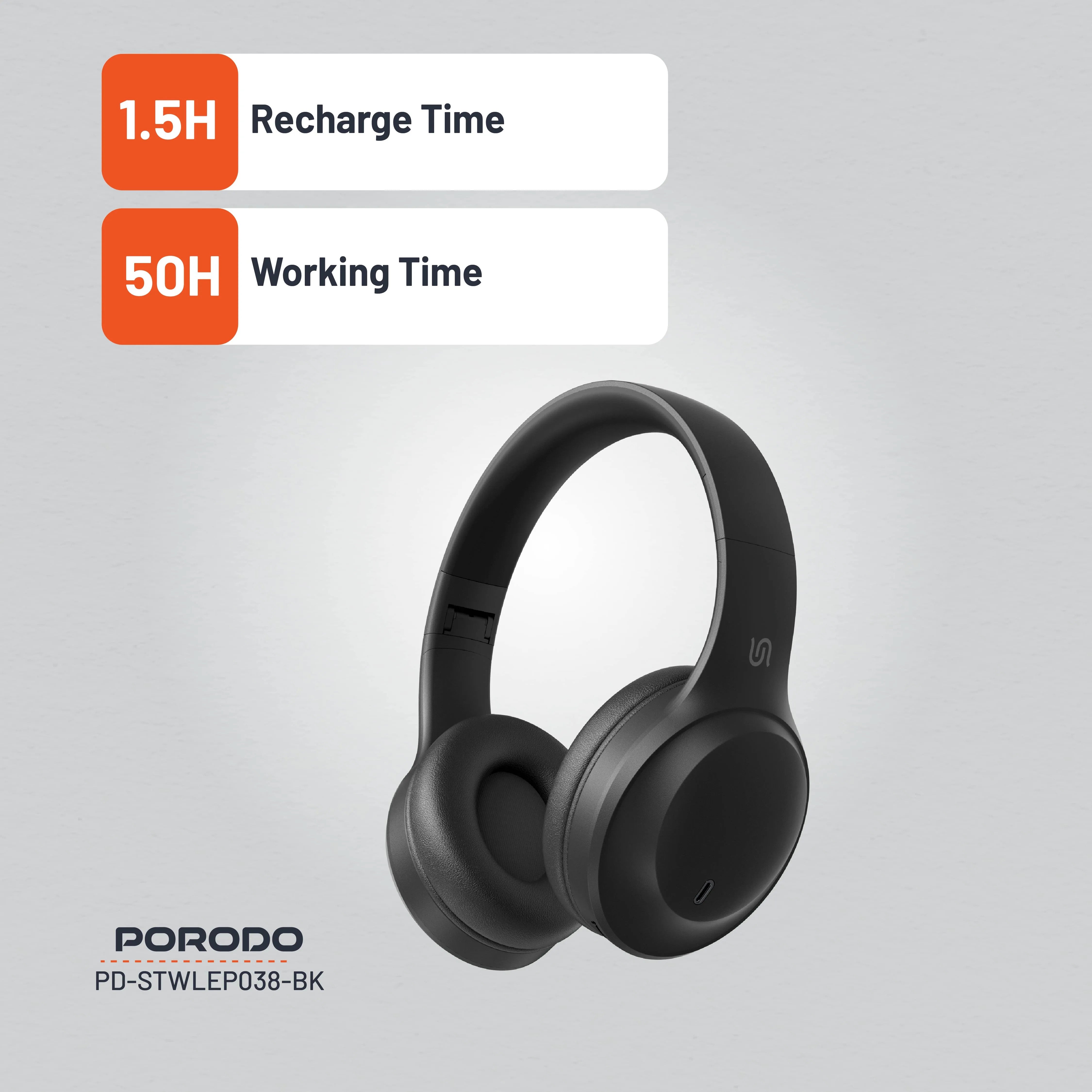 {PDSTWLEP038BK} Porodo Soundtec Wireless Headphones - Black
