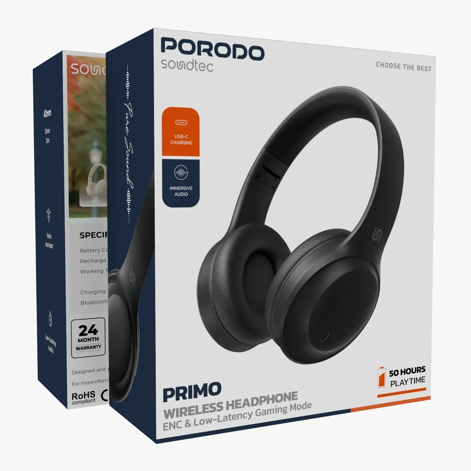 {PDSTWLEP038BK} Porodo Soundtec Wireless Headphones - Black