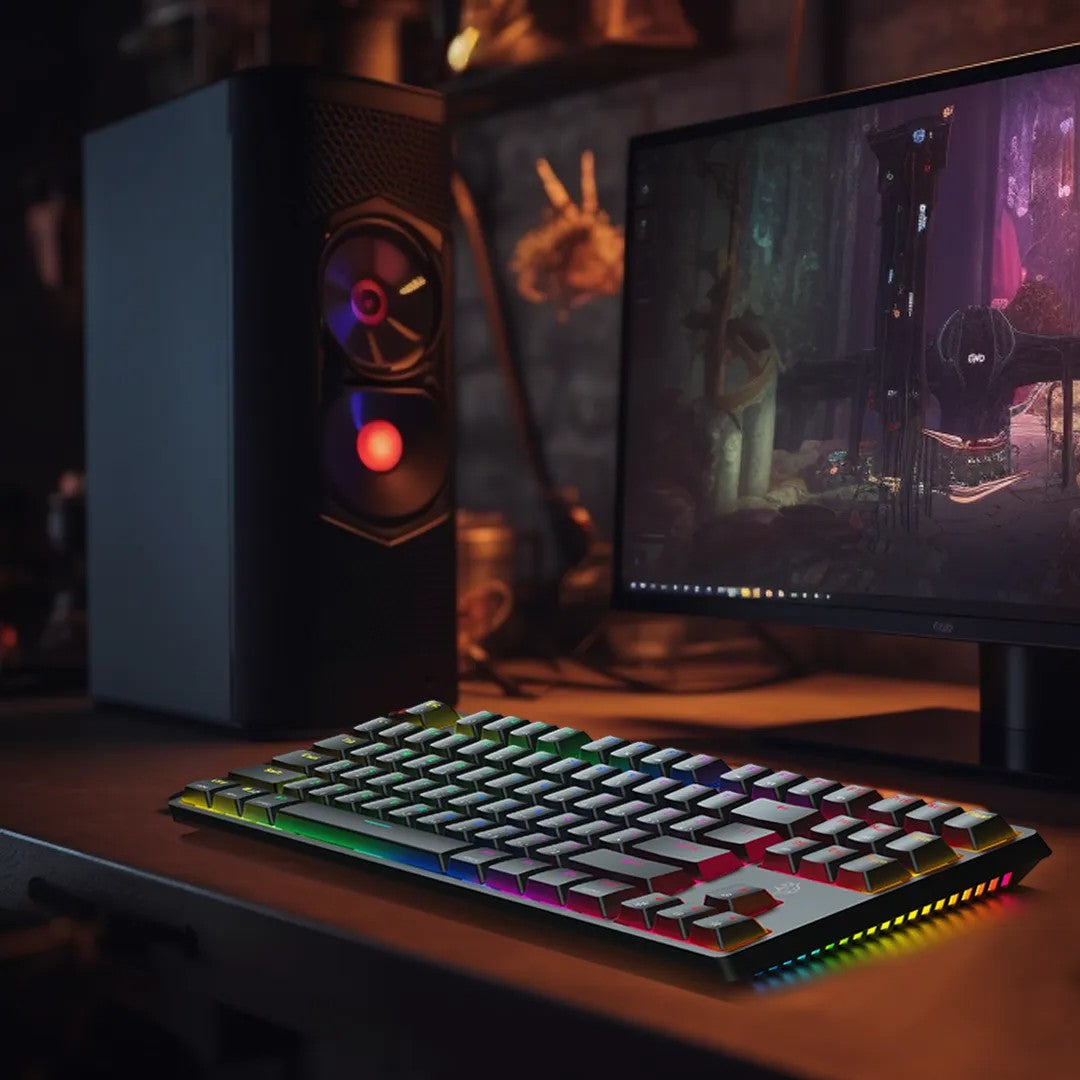 {PDX220-RSW} Porodo Gaming 3in1 Wireless Mechanical Keyboard TKL Gateron Pro Switch (Red) - Black