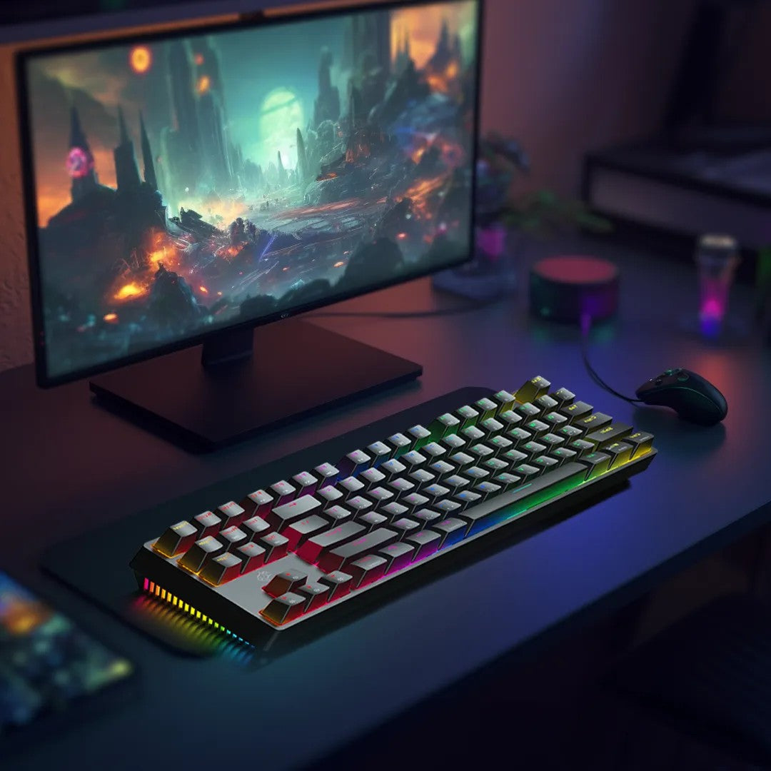 {PDX220-RSW} Porodo Gaming 3in1 Wireless Mechanical Keyboard TKL Gateron Pro Switch (Red) - Black