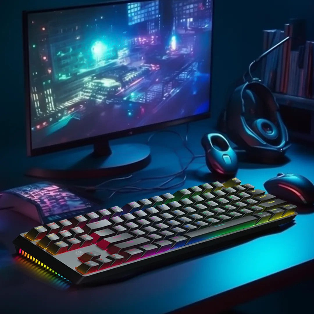 {PDX220-RSW} Porodo Gaming 3in1 Wireless Mechanical Keyboard TKL Gateron Pro Switch (Red) - Black