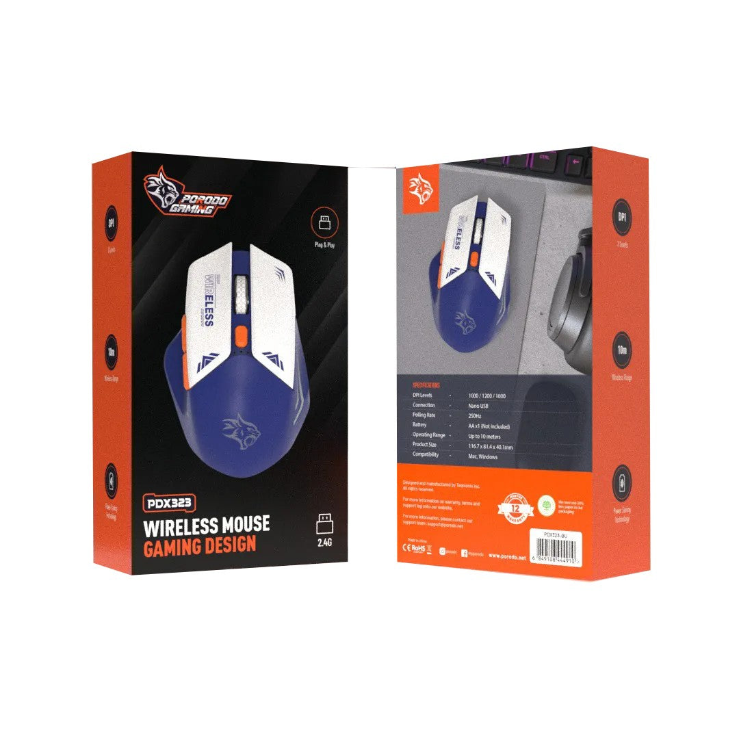 {PDX323-BU} Porodo Gaming 2in1 2.4G Wireless Mouse DPI 1600 - Blue