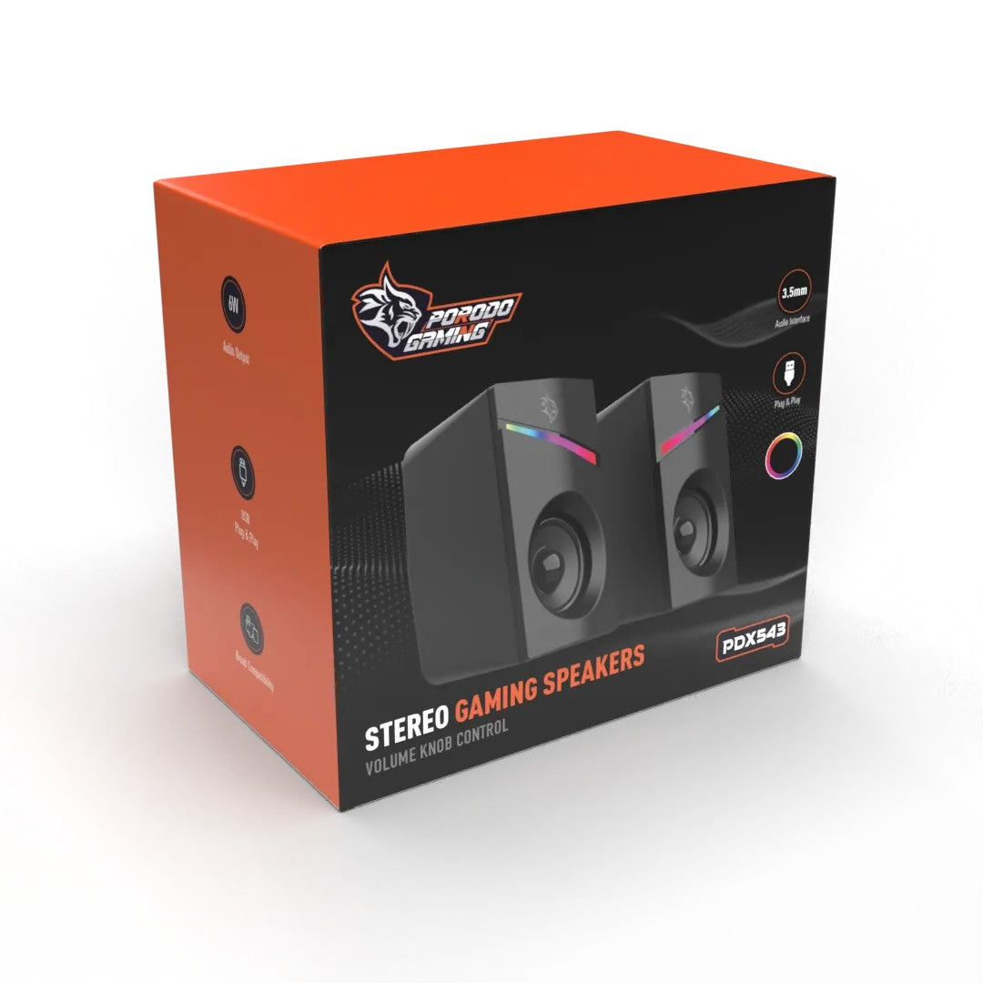 {PDX543-BK} Porodo Gaming Speakers Wired 1.1m RGB - Black