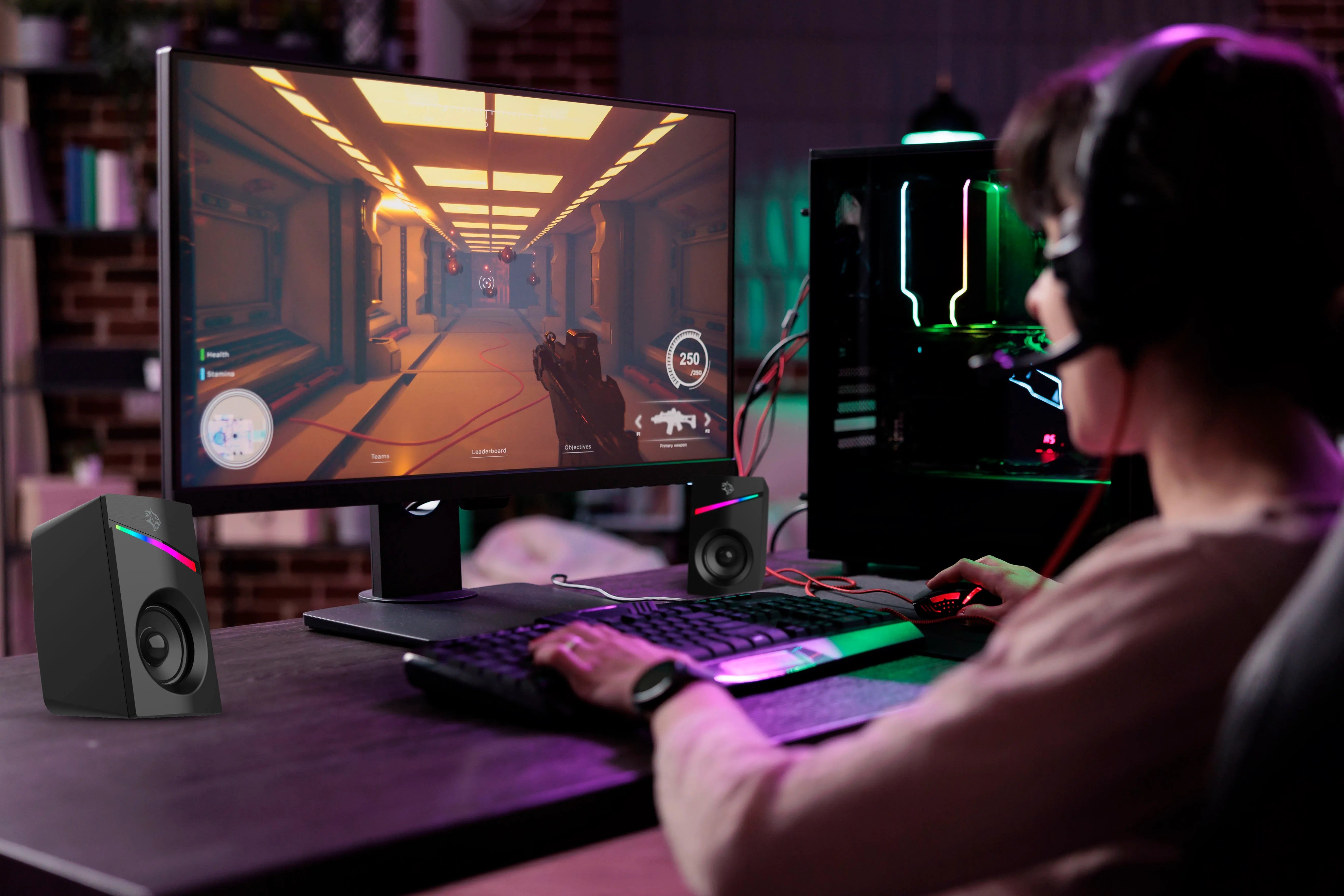 {PDX543-BK} Porodo Gaming Speakers Wired 1.1m RGB - Black