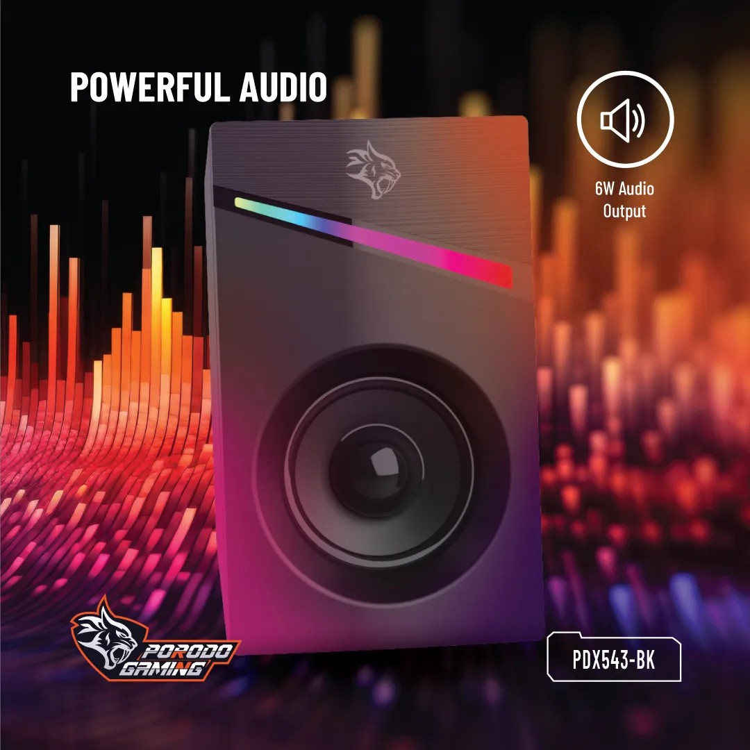 {PDX543-BK} Porodo Gaming Speakers Wired 1.1m RGB - Black
